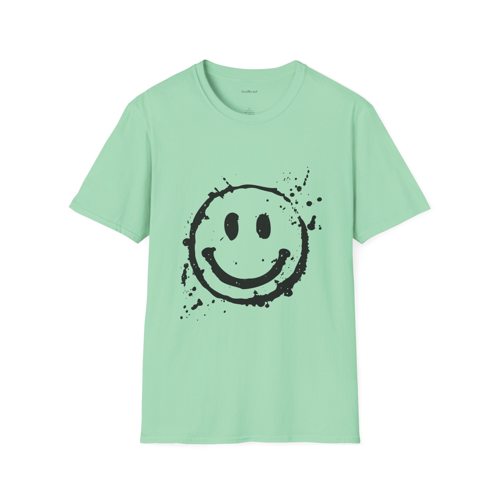 Smiley Splatter T-Shirt — Grunge Happy Face Graphic Tee