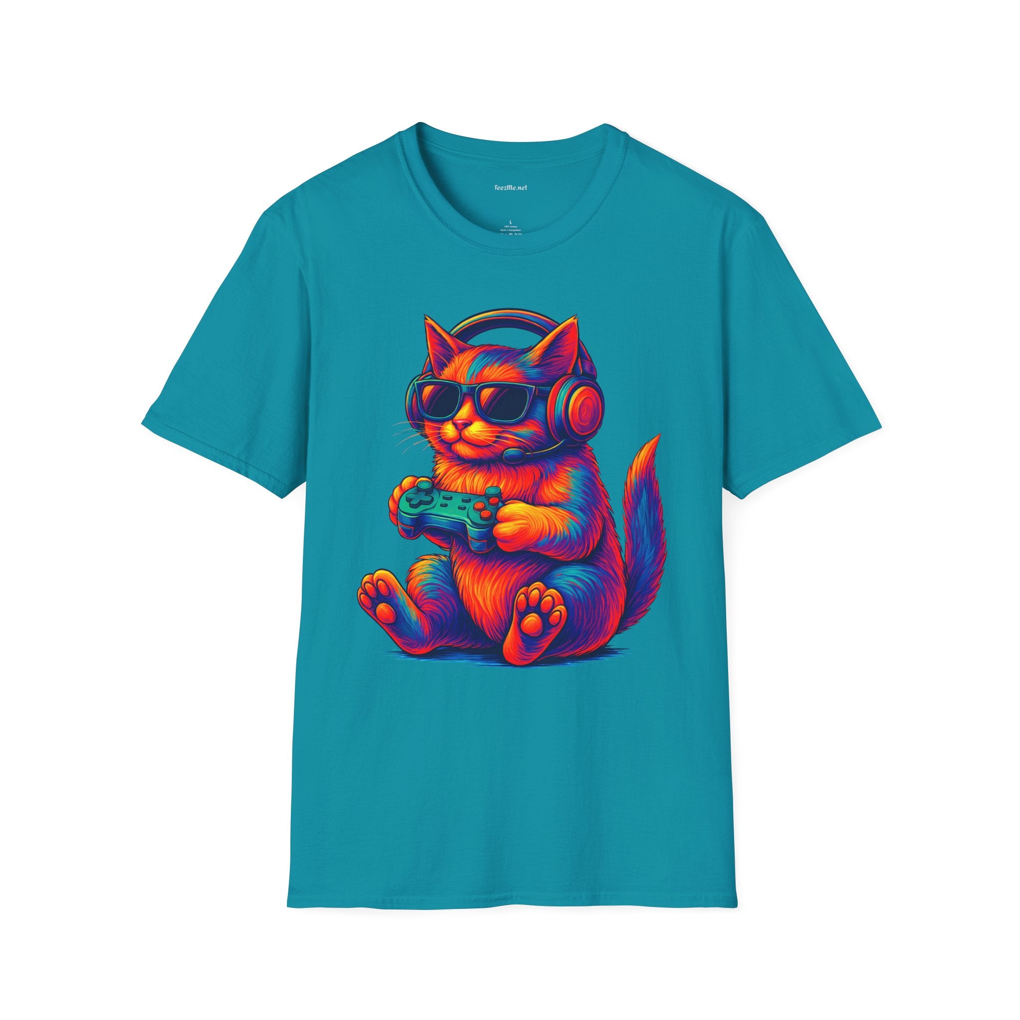 Cat Gamer Video Unisex Softstyle T-Shirt 100% Cotton Graphic