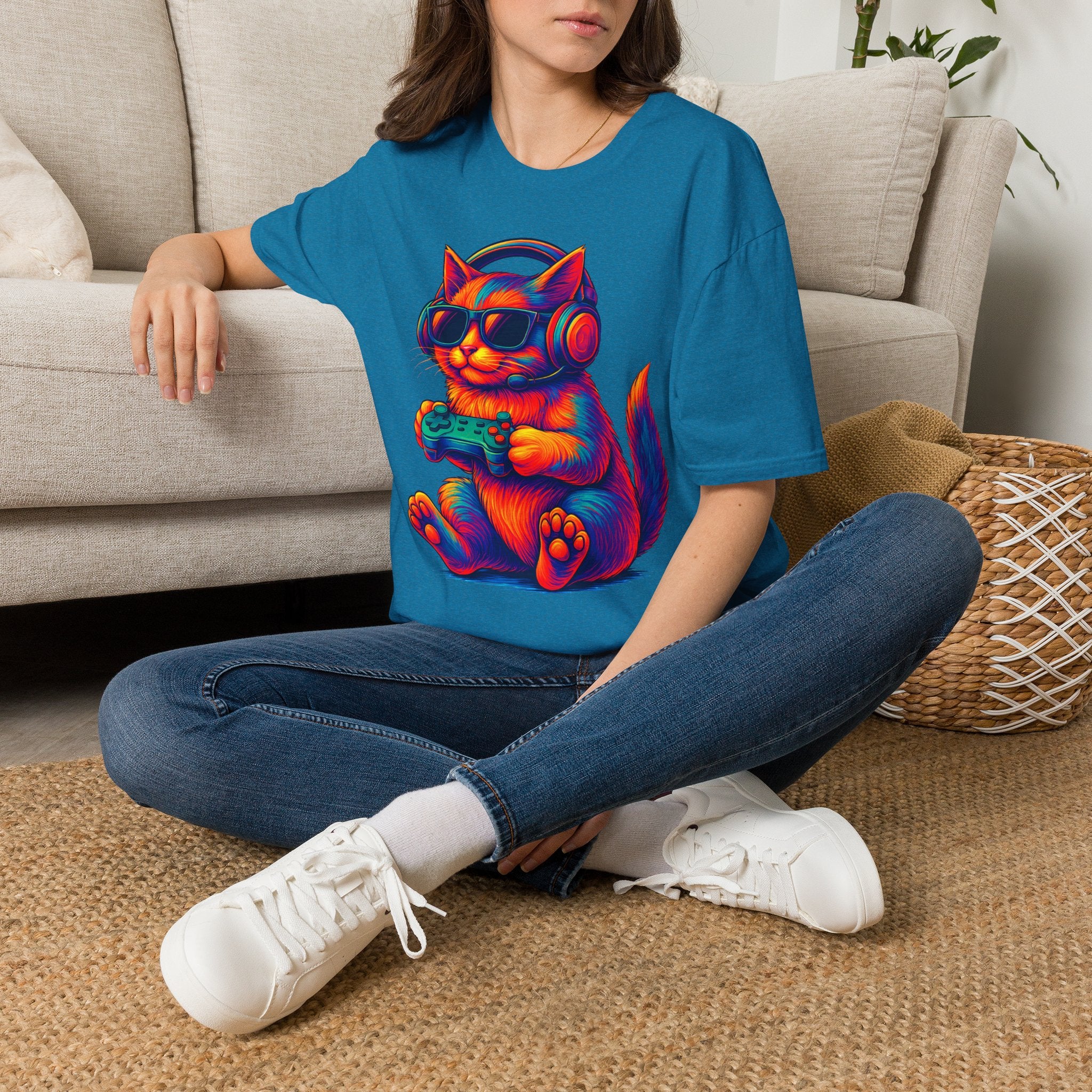 Cat Gamer Video Unisex Softstyle T-Shirt 100% Cotton Graphic