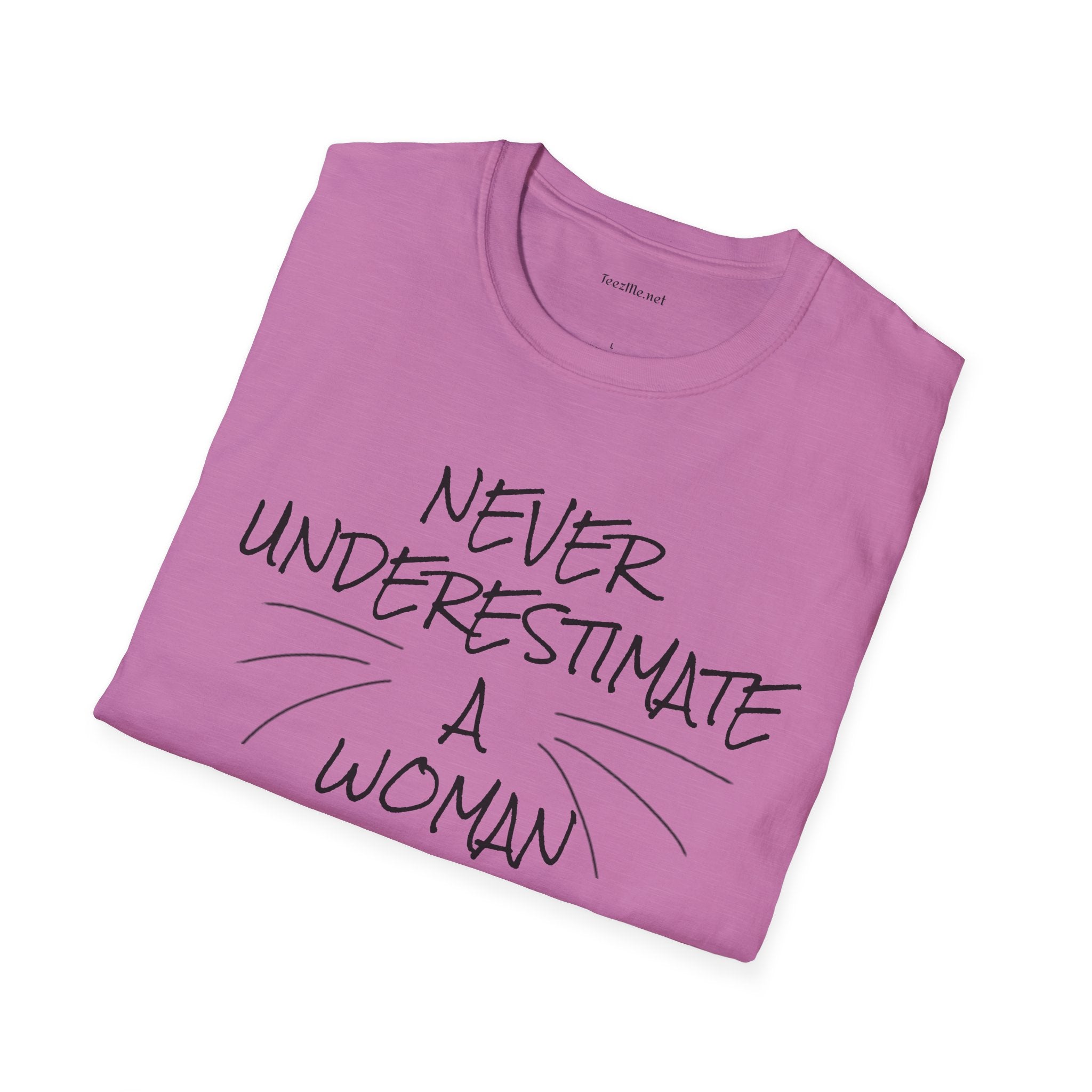 Never Underestimate a Woman with Cats - Unisex Softstyle T-Shirt 100% Cotton Graphic