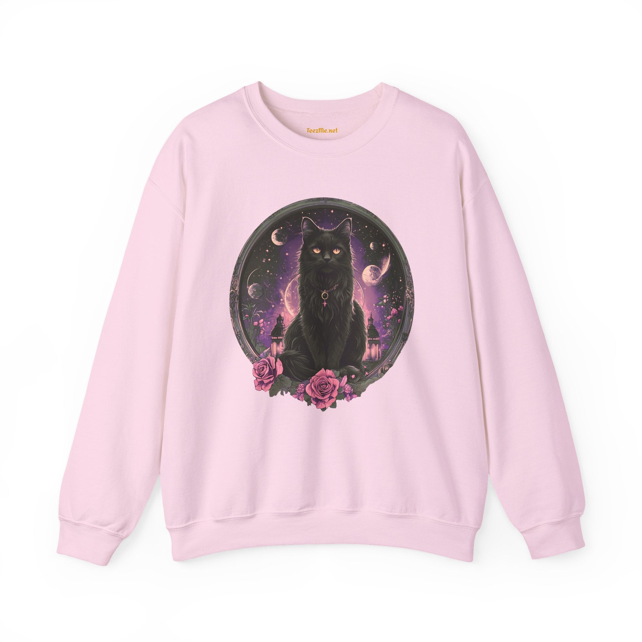 Moon Witchy Black Cat Unisex Heavy Bend™ Crewneck Sweatshirt Graphic