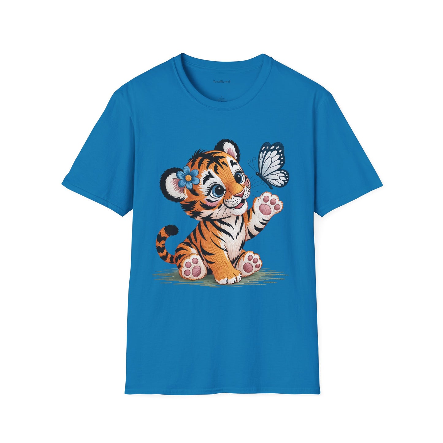 Cute Tiger Cub with Butterfly Unisex Softstyle T-Shirt 100% Cotton Graphic