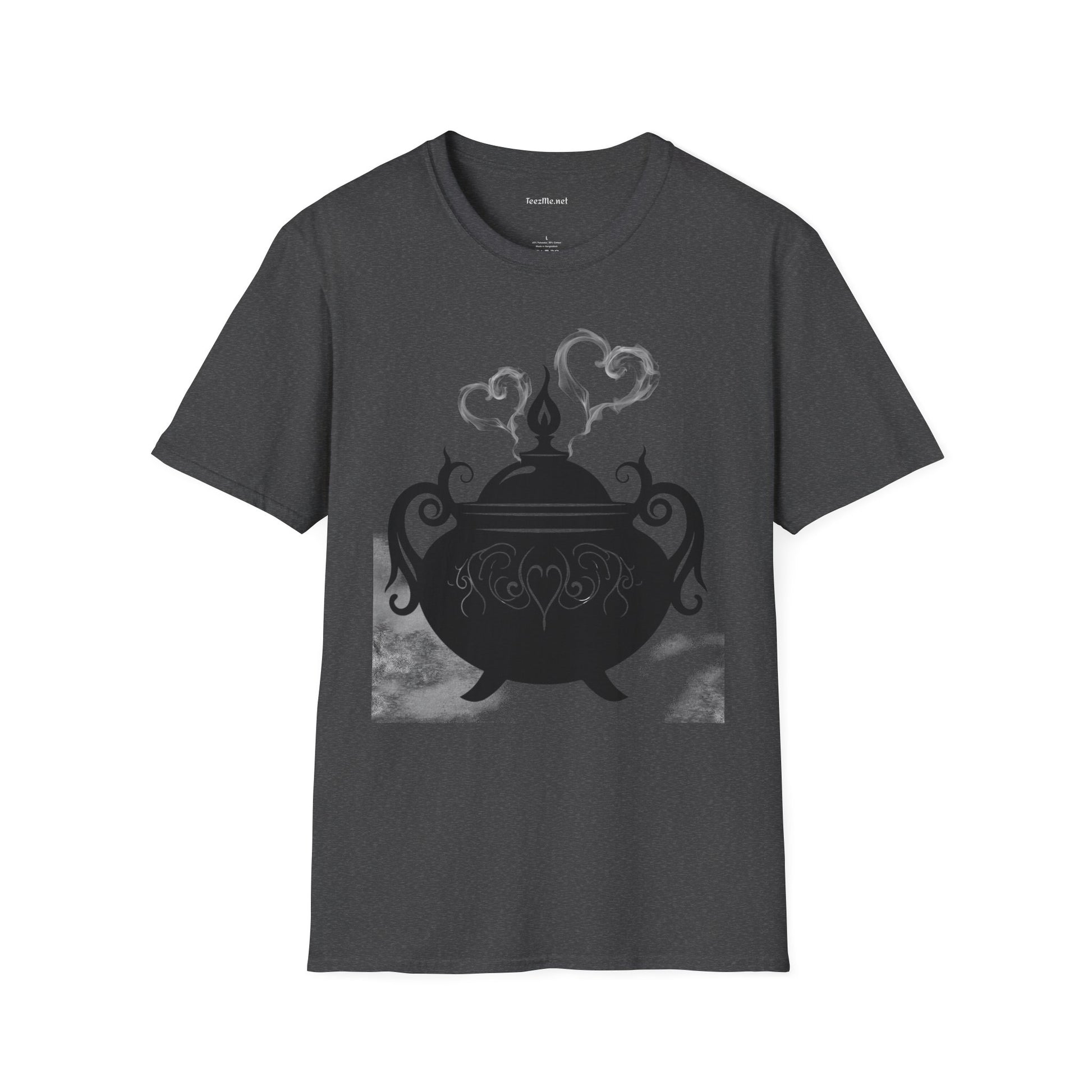 Black Cauldron with Hearts Unisex Soft T-Shirt 100% Cotton Graphic