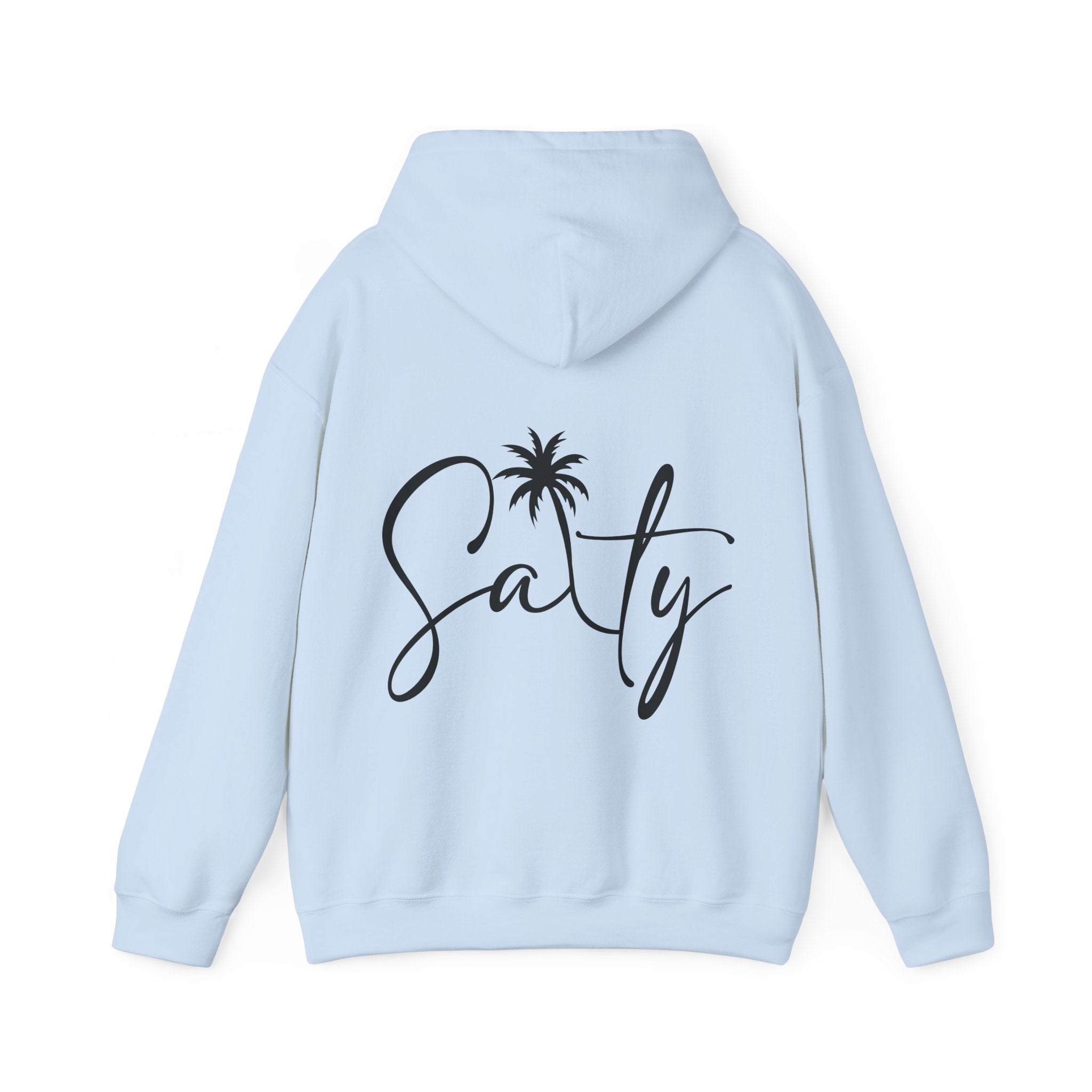 Salty Palm Hoodie — Coastal Script Beach Sweatshirt