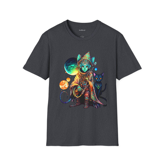 Alien Wizard with Cat Unisex Softstyle T-Shirt 100% Cotton Graphic