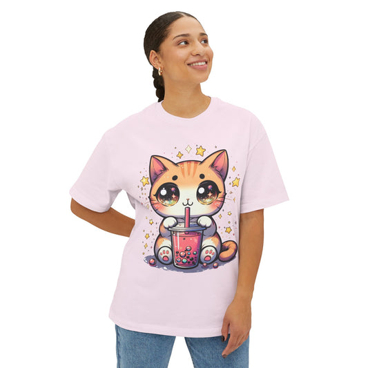Anime Cat Bubble Tea  (1) Unisex Oversized Boxy Tee