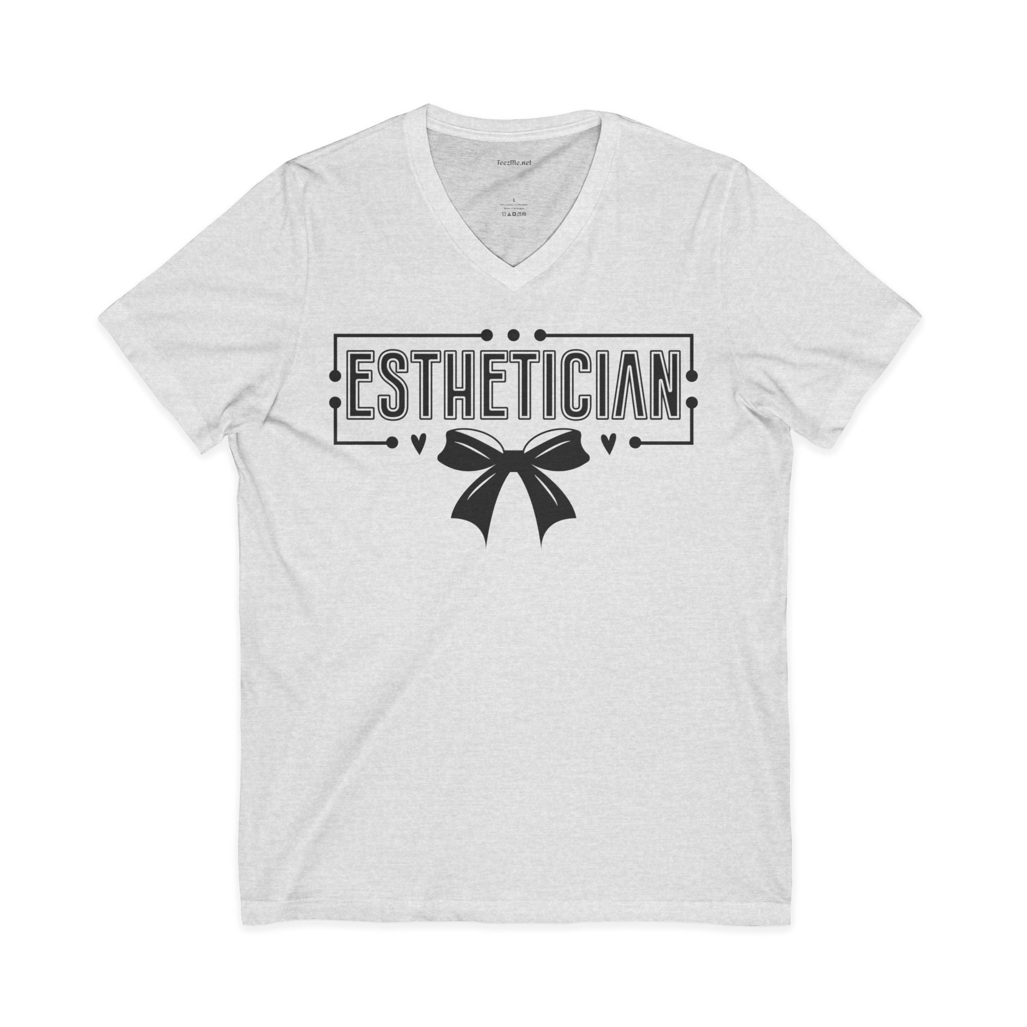 Esthetician with bow Unisex Jersey Short Sleeve V-Neck Tee