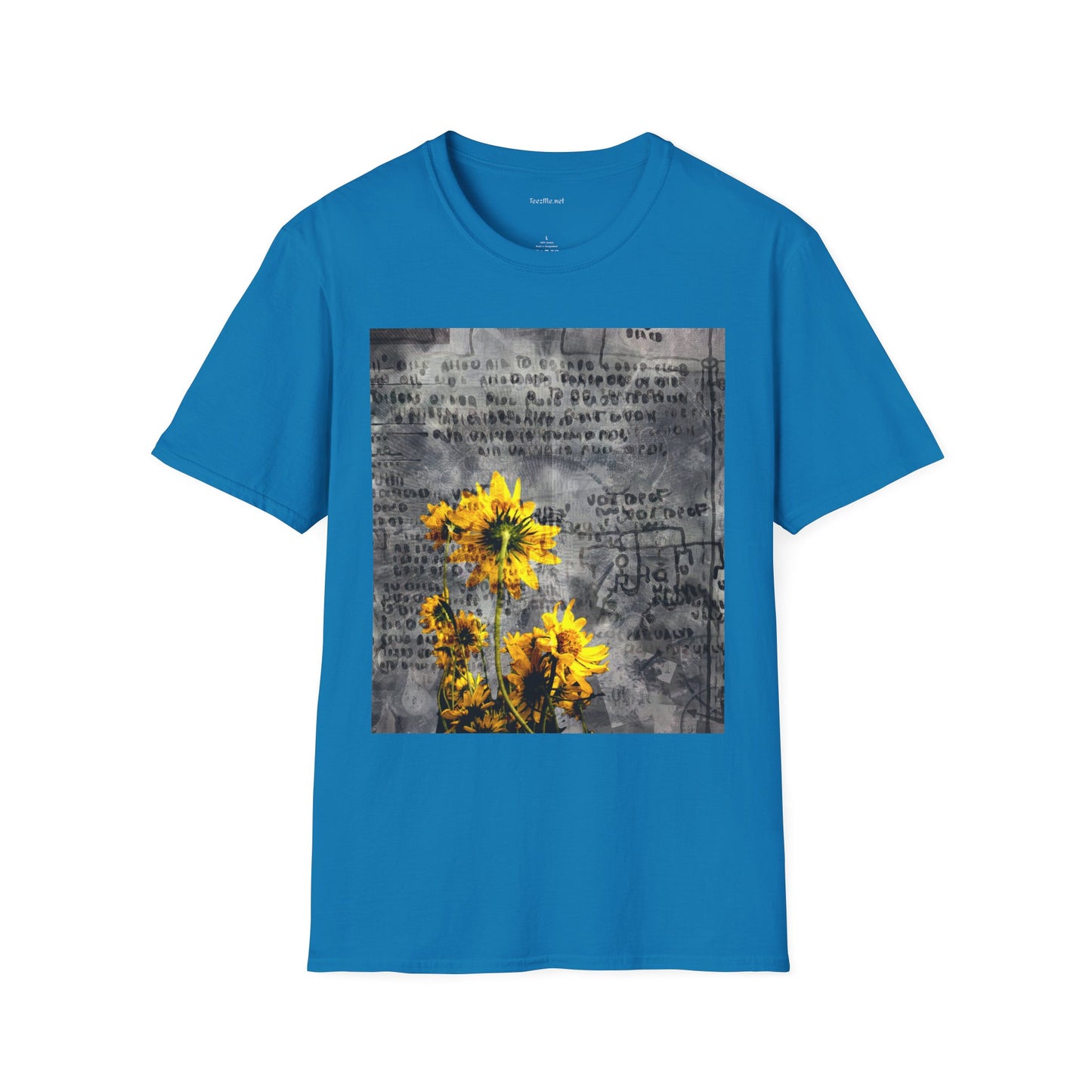 Yellow flowers with ancient symbols - Unisex Softstyle T-Shirt 100% Cotton Graphic
