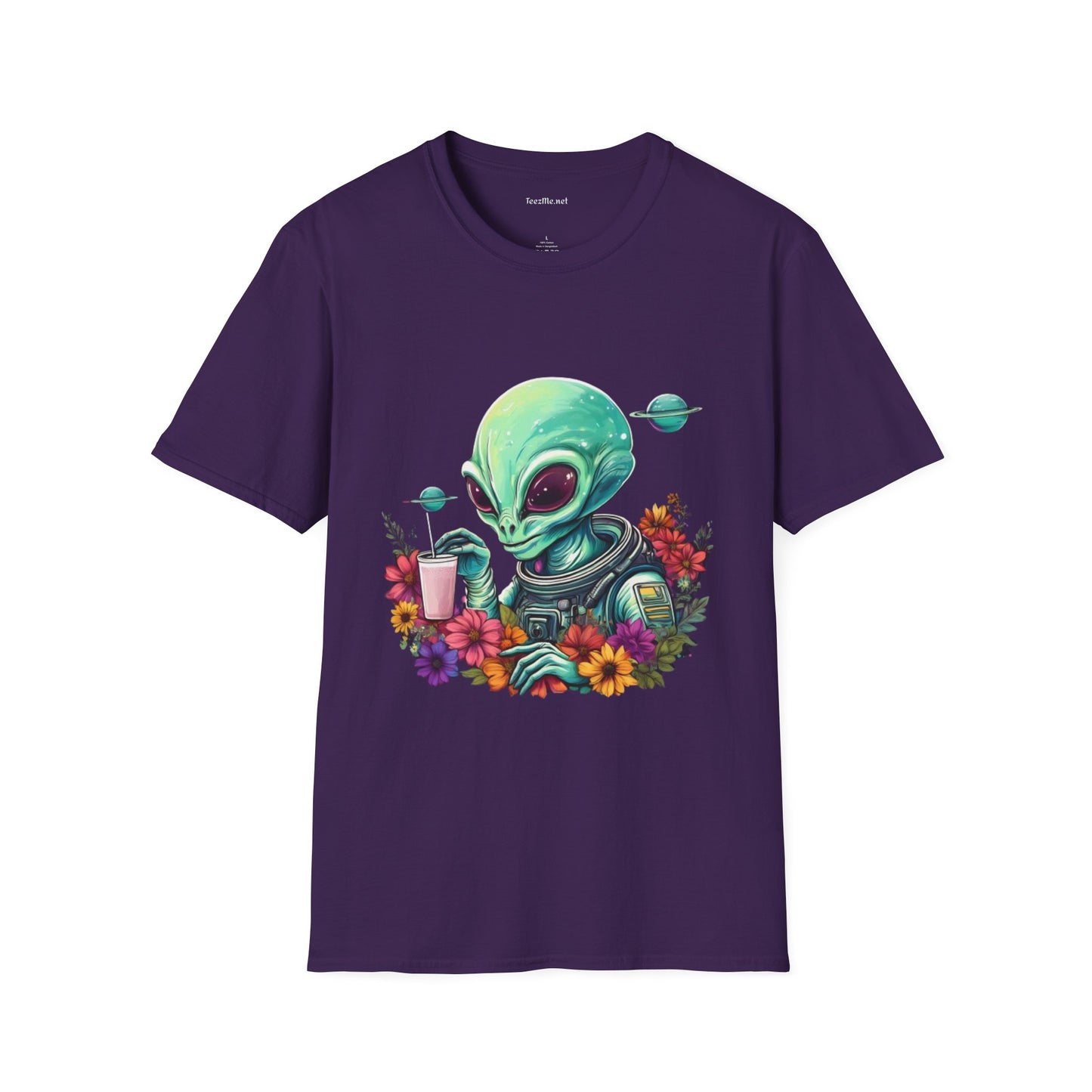 Alien Drinking in Space Unisex Softstyle T-Shirt 100% Cotton Graphic