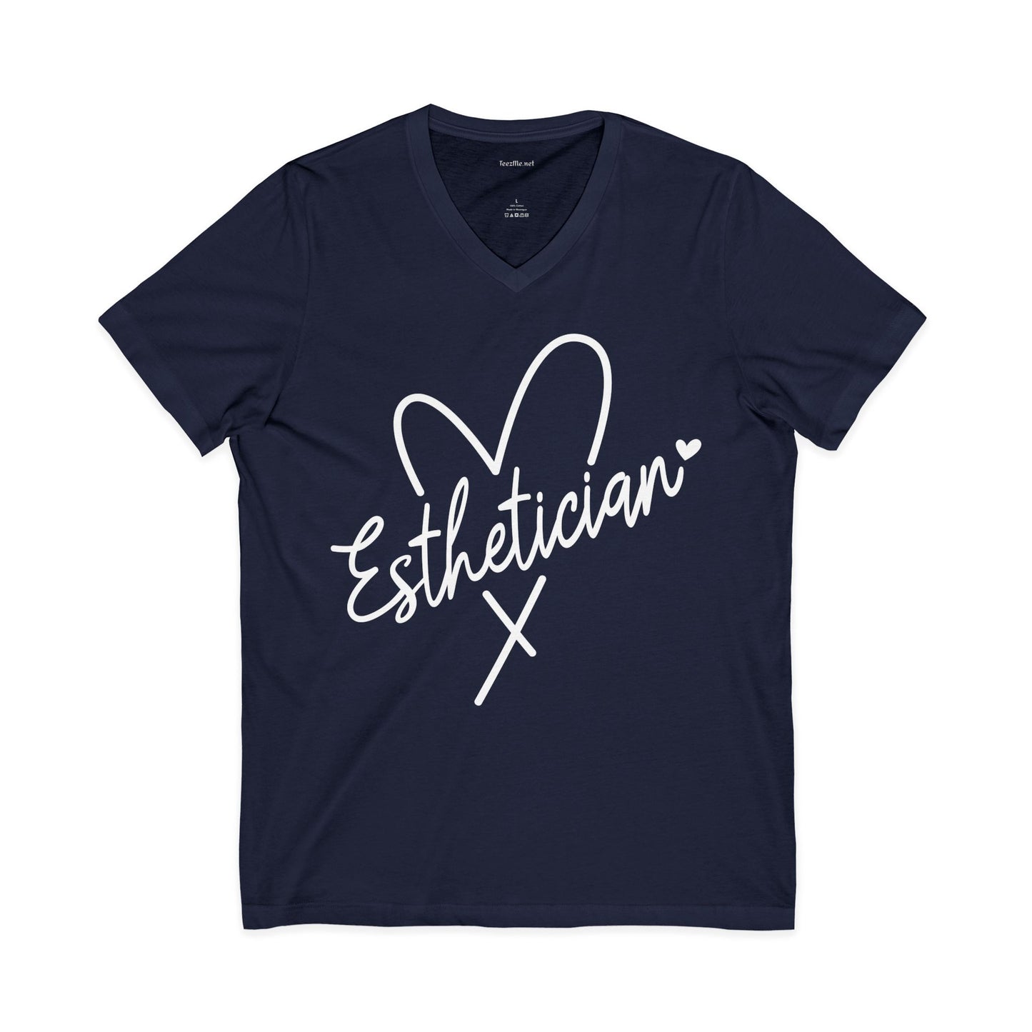 Esthetician with heart (white text) Unisex Jersey Short Sleeve V-Neck Tee