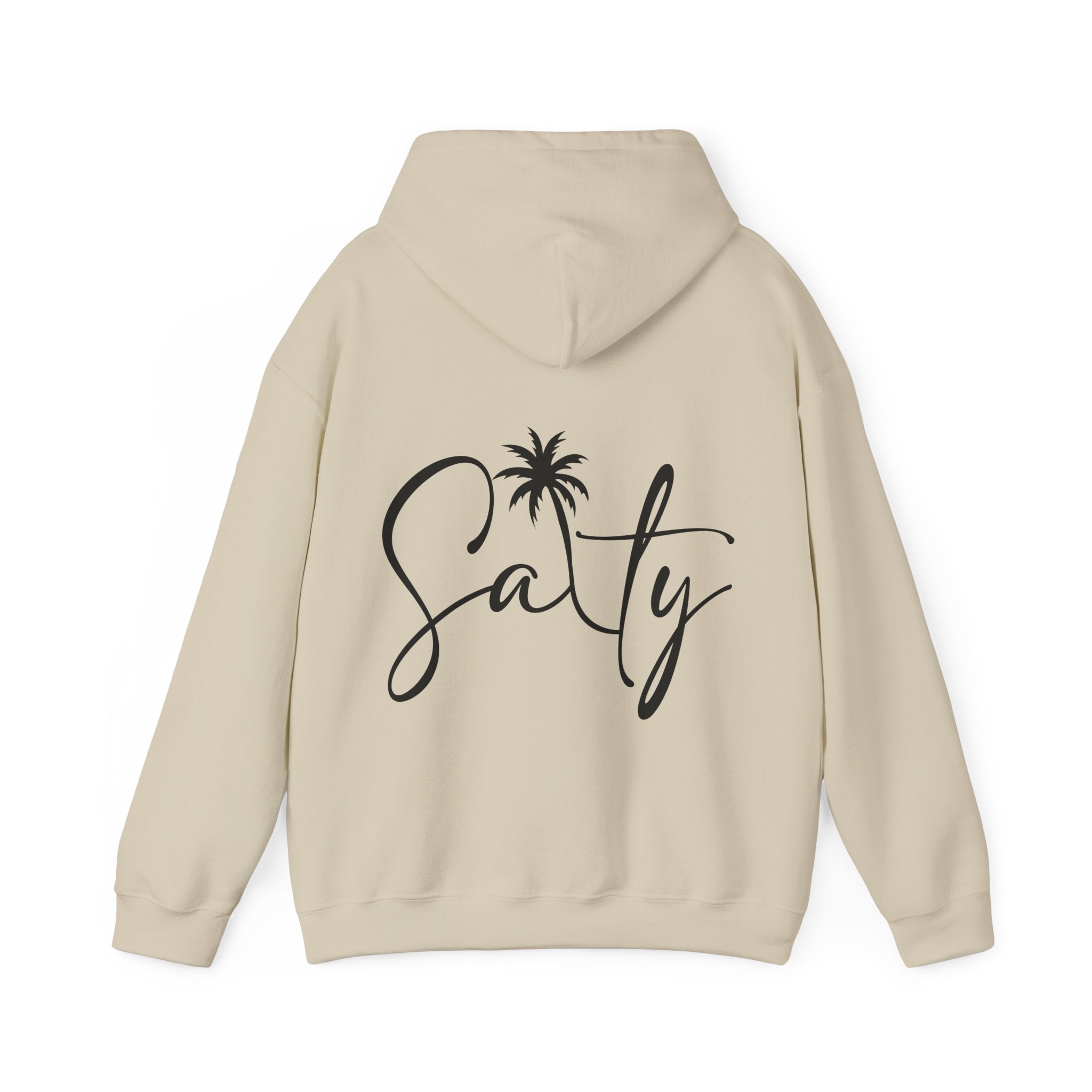 Salty Palm Hoodie — Coastal Script Beach Sweatshirt