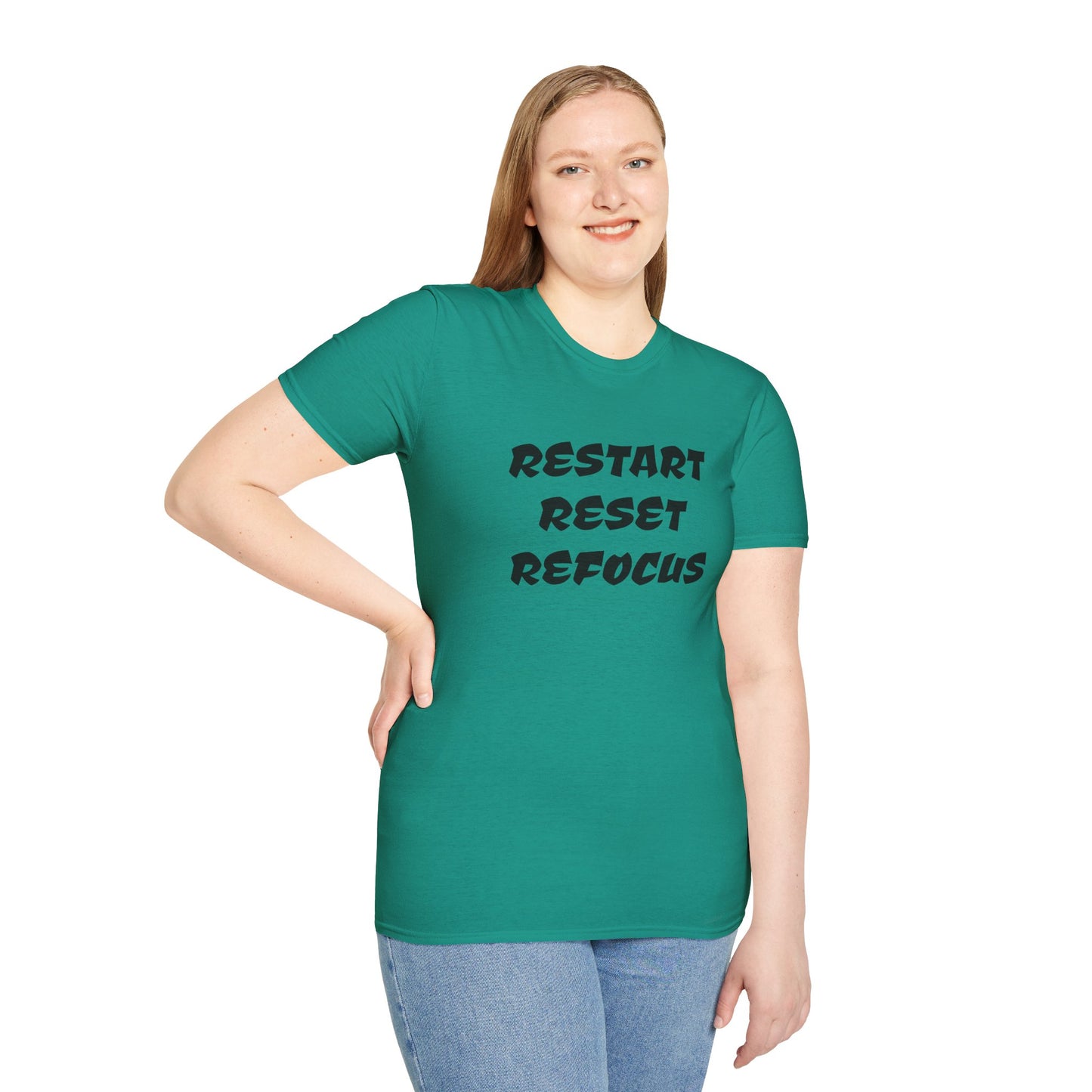 RESTART RESET REFOCUS - Unisex Softstyle T-Shirt 100% Cotton Graphic