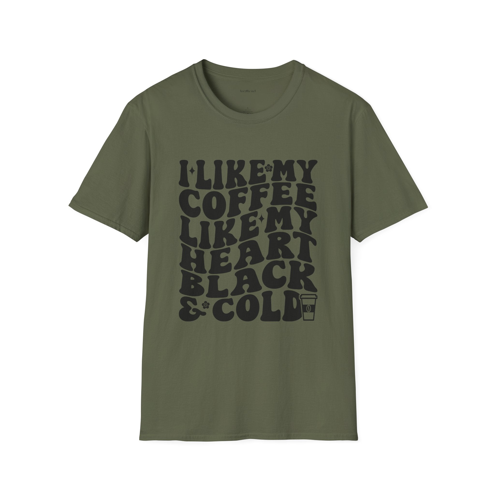 Coffee T-Shirt — "I Like My Coffee Like My Heart Black & Cold" Retro Tee