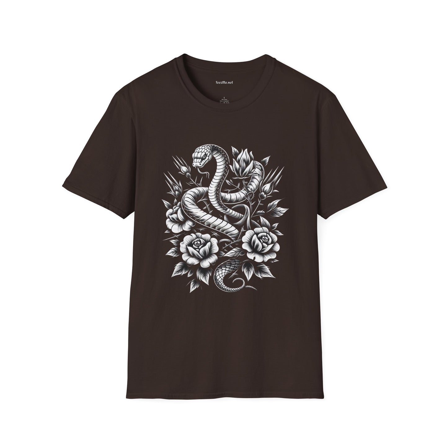 Snake with Flowers  Unisex Softstyle T-Shirt 100% Cotton Graphic