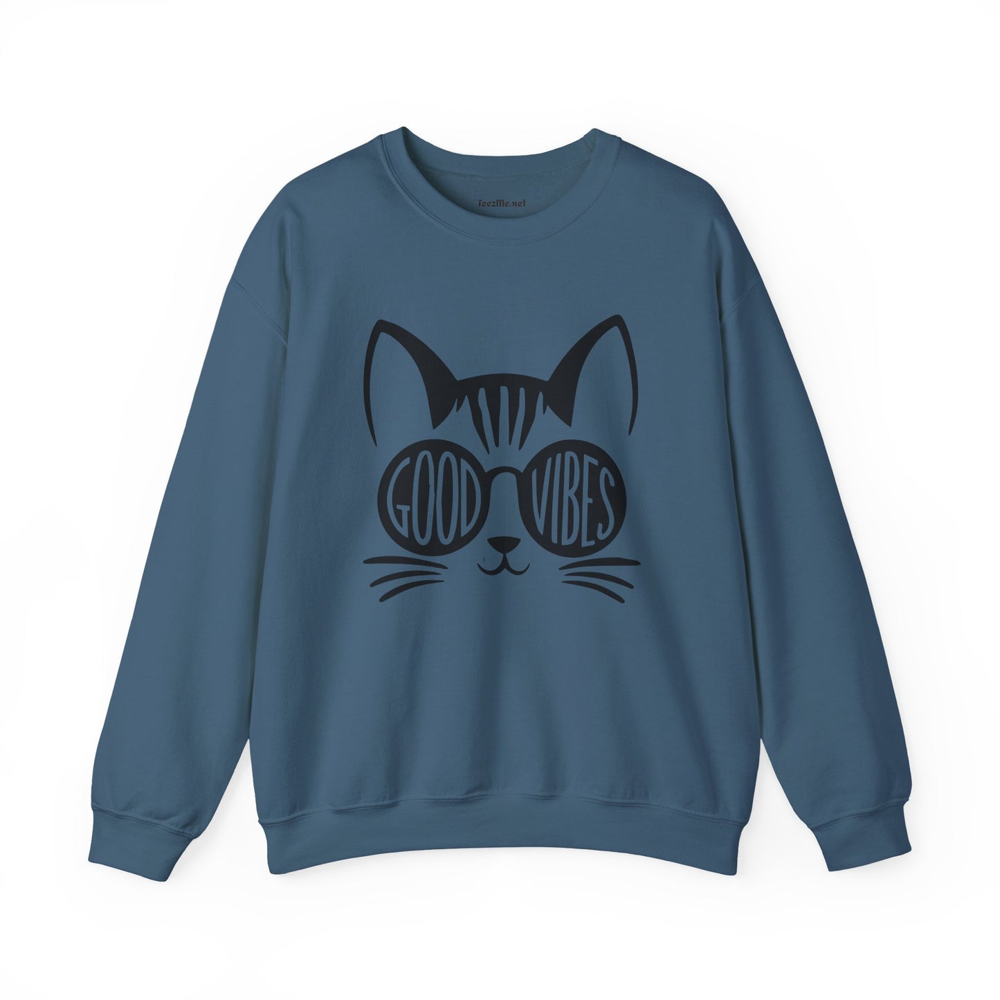 Good Vibes Cat Glasses  Unisex Heavy Blend™ Crewneck Sweatshirt Inspirational