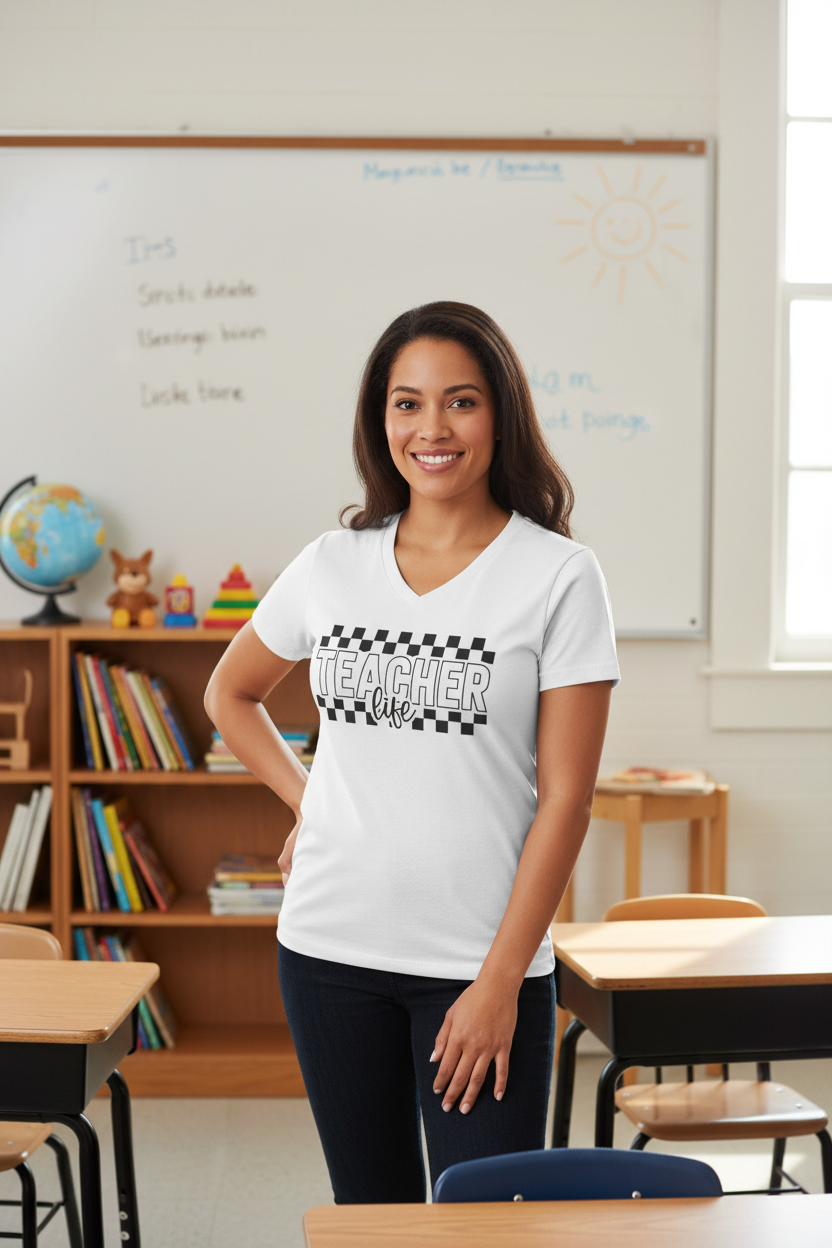 Teacher Life Unisex Jersey Short Sleeve V-Neck Tee