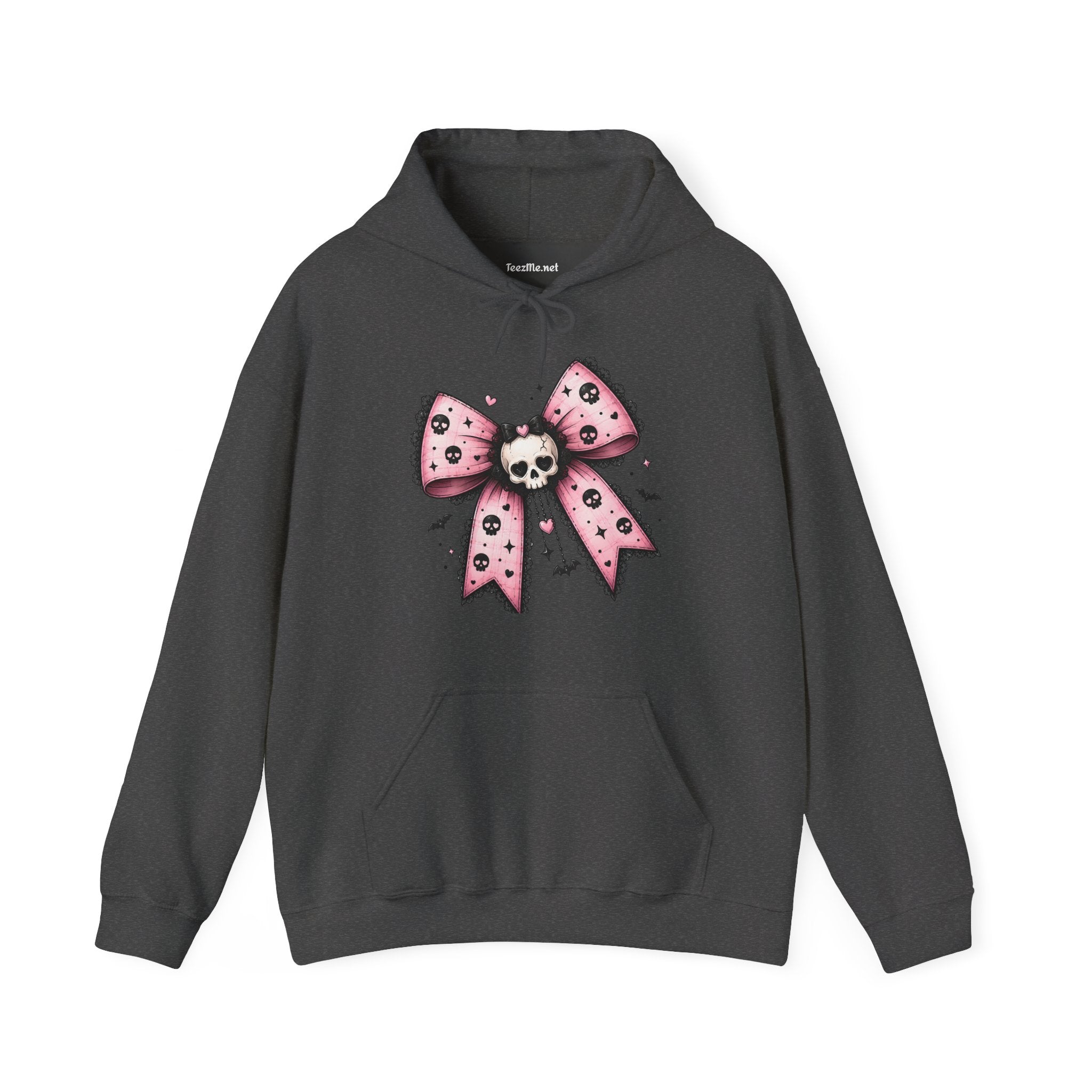 Pink Skull Bow Hoodie - Goth Cute Skull Ribbon Pullover