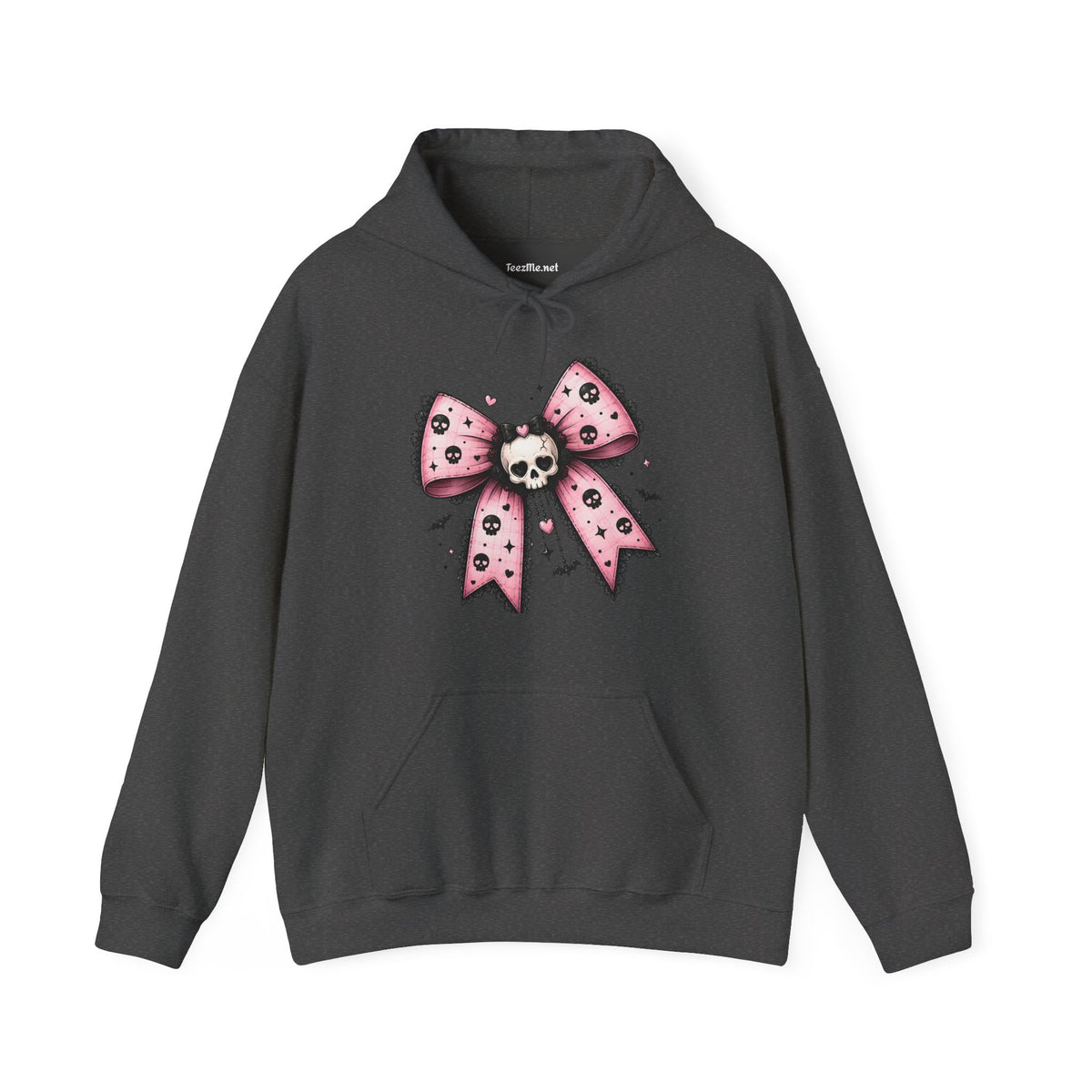 Pink Skull Bow Hoodie - Goth Cute Skull Ribbon Pullover