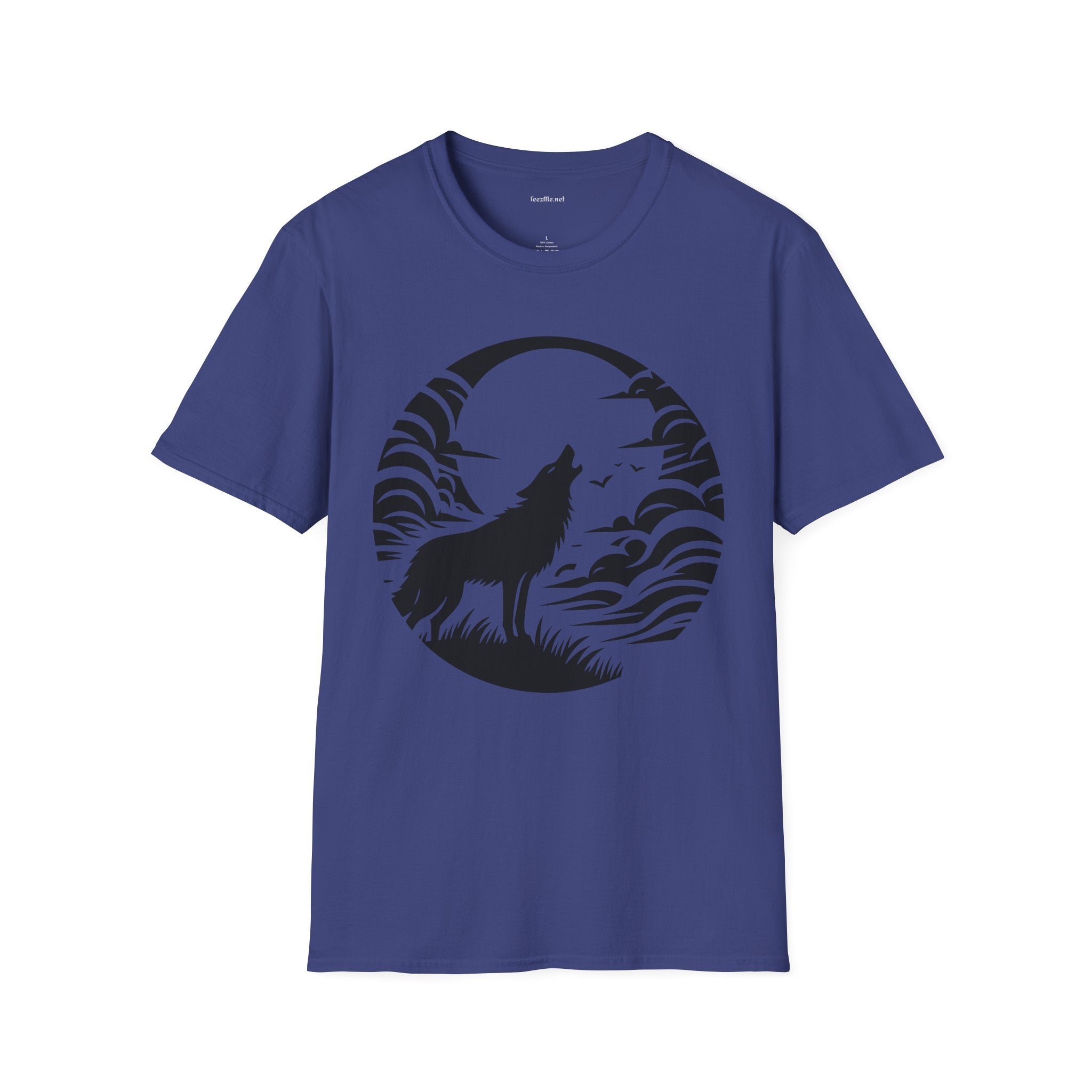 Wolf Howling Moon - Unisex Softstyle T-Shirt 100% Cotton Graphic