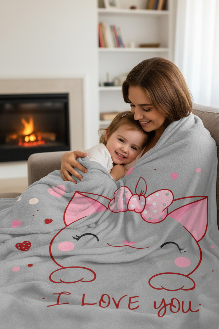 Kitty Love Velveteen Plush Blanket