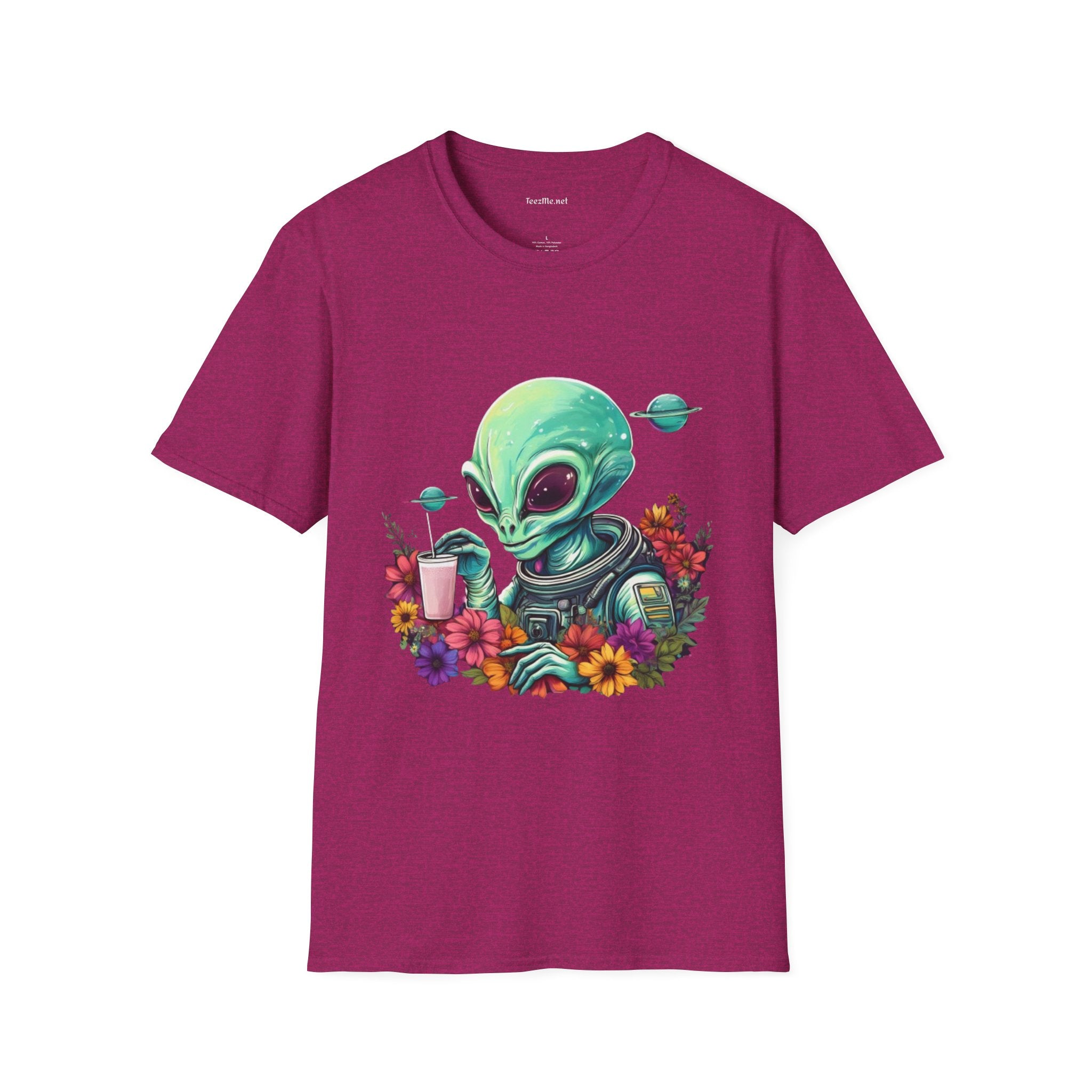 Alien Drinking in Space Unisex Softstyle T-Shirt 100% Cotton Graphic