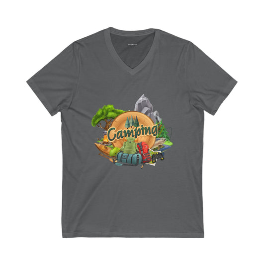 Camping  - Unisex Jersey Short Sleeve V-Neck Tee