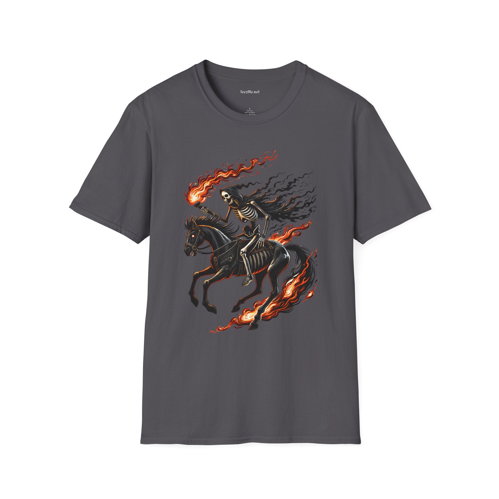 Skeleton Horse with Flame Unisex Softstyle T-Shirt 100% Cotton Graphic
