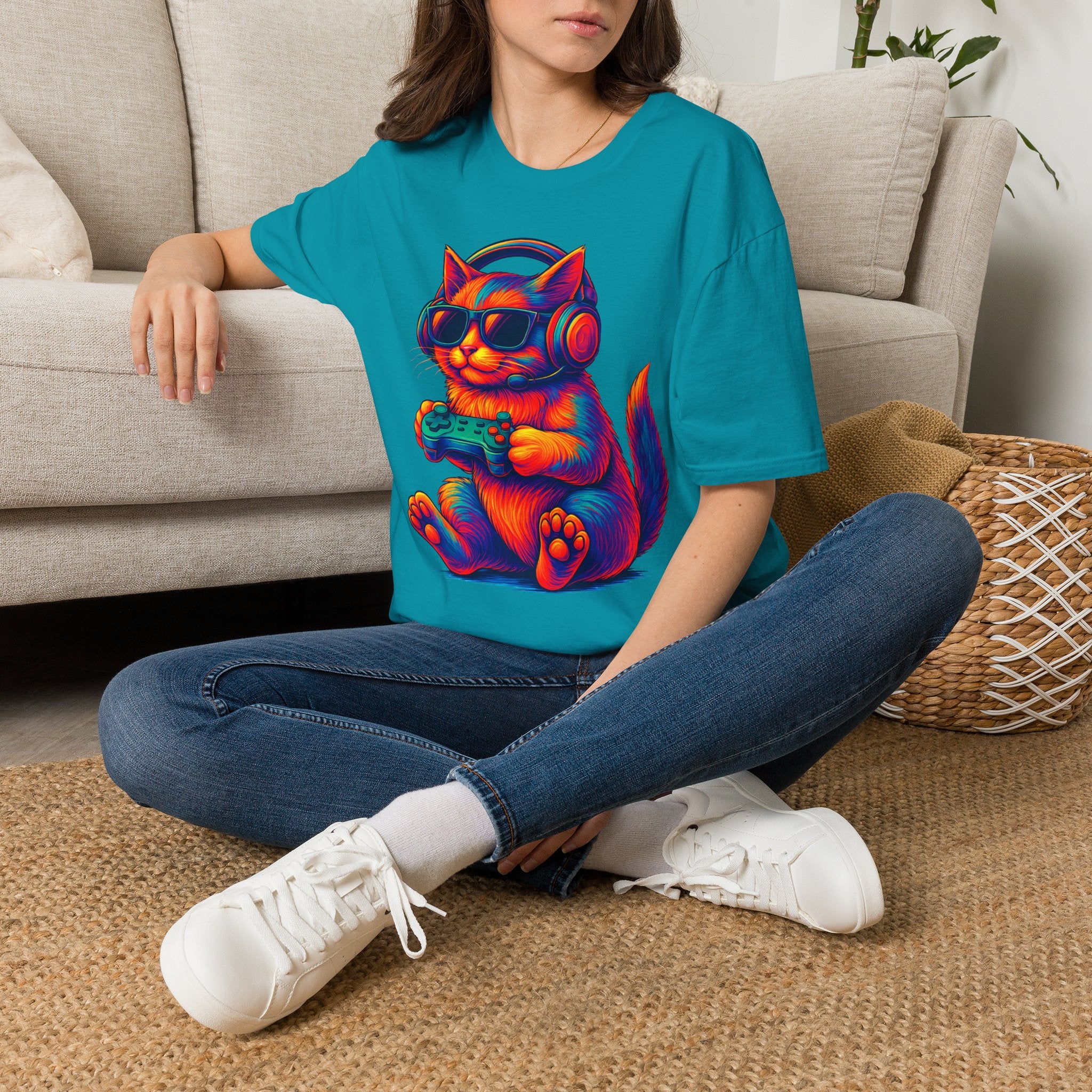 Cat Gamer Video Unisex Softstyle T-Shirt 100% Cotton Graphic