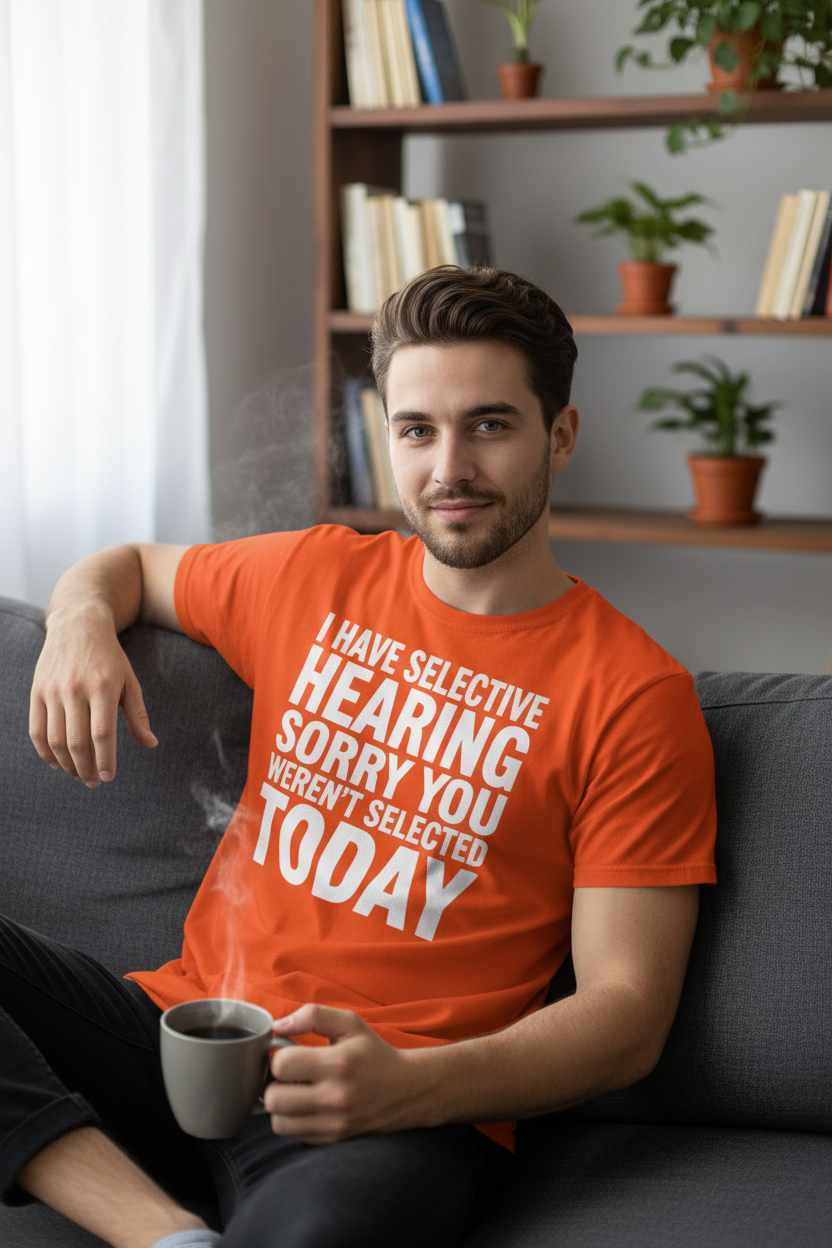 Graphic T‑Shirt — “I Have Selective Hearing Sorry You Weren’t Selected Today” Funny Casual Tee