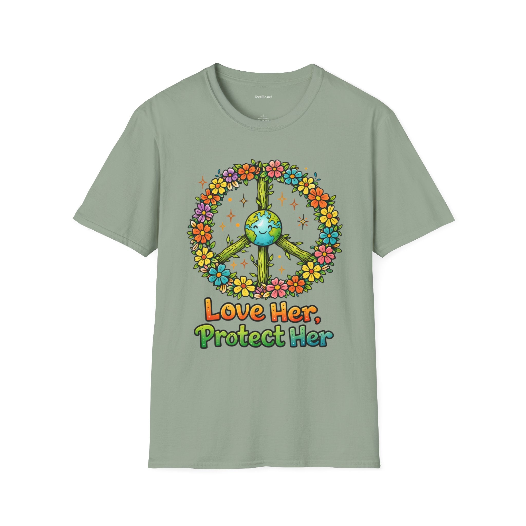 Earth Peace T-Shirt — "Love Her, Protect Her" Floral Eco Graphic