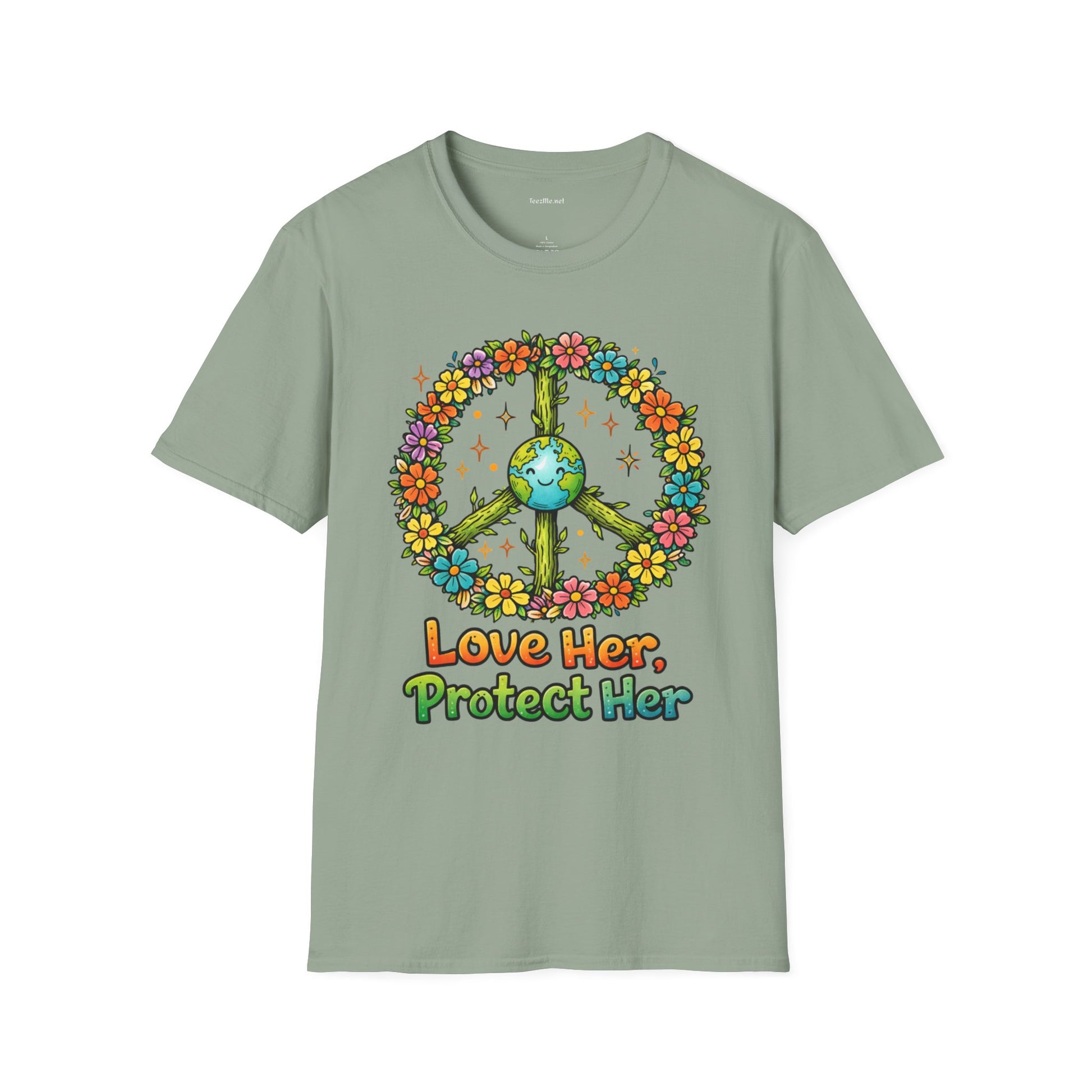 Earth Peace T-Shirt — "Love Her, Protect Her" Floral Eco Graphic