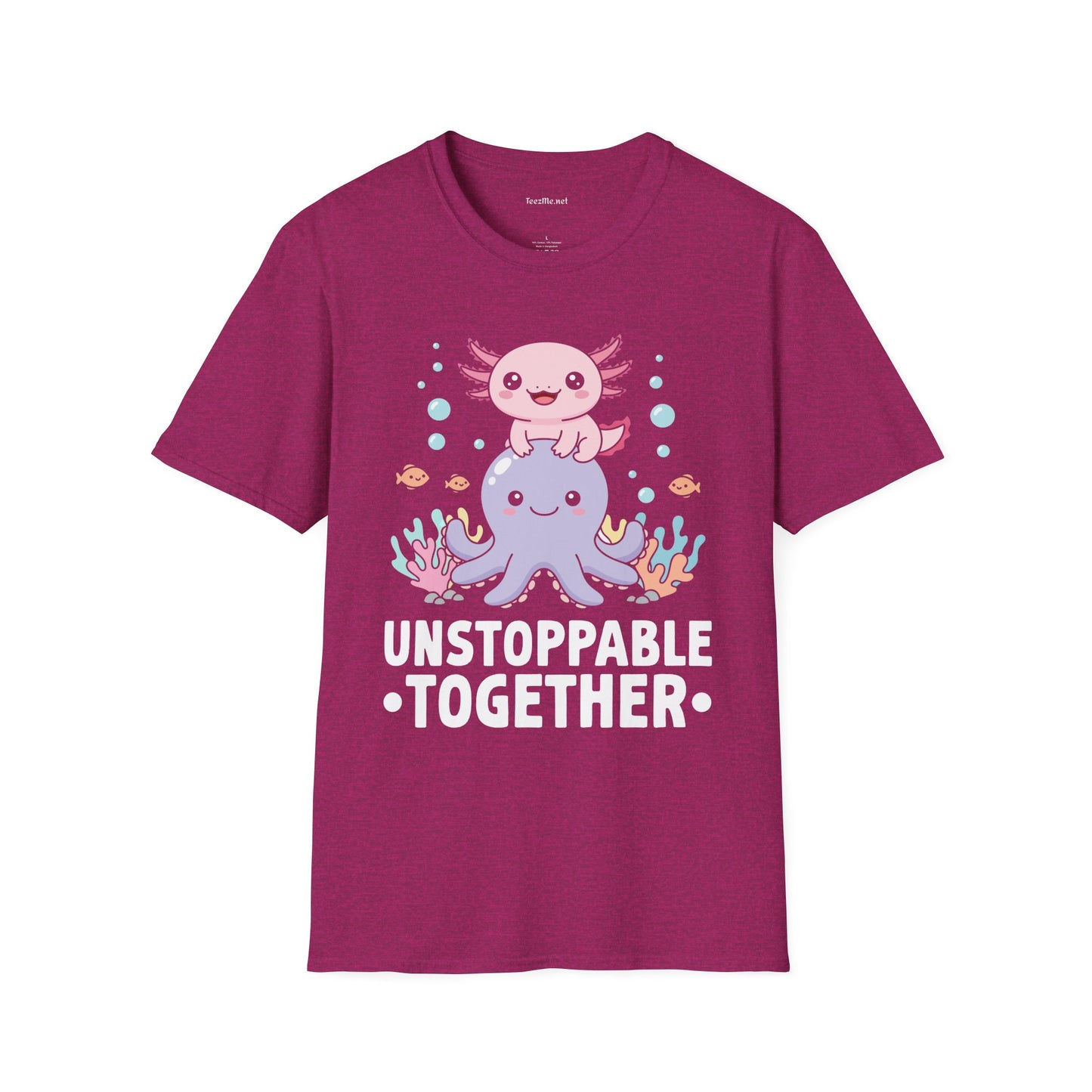 Cute Axolotl Unstoppable Together Unisex Soft Style T-Shirt 100% Cotton Graphic