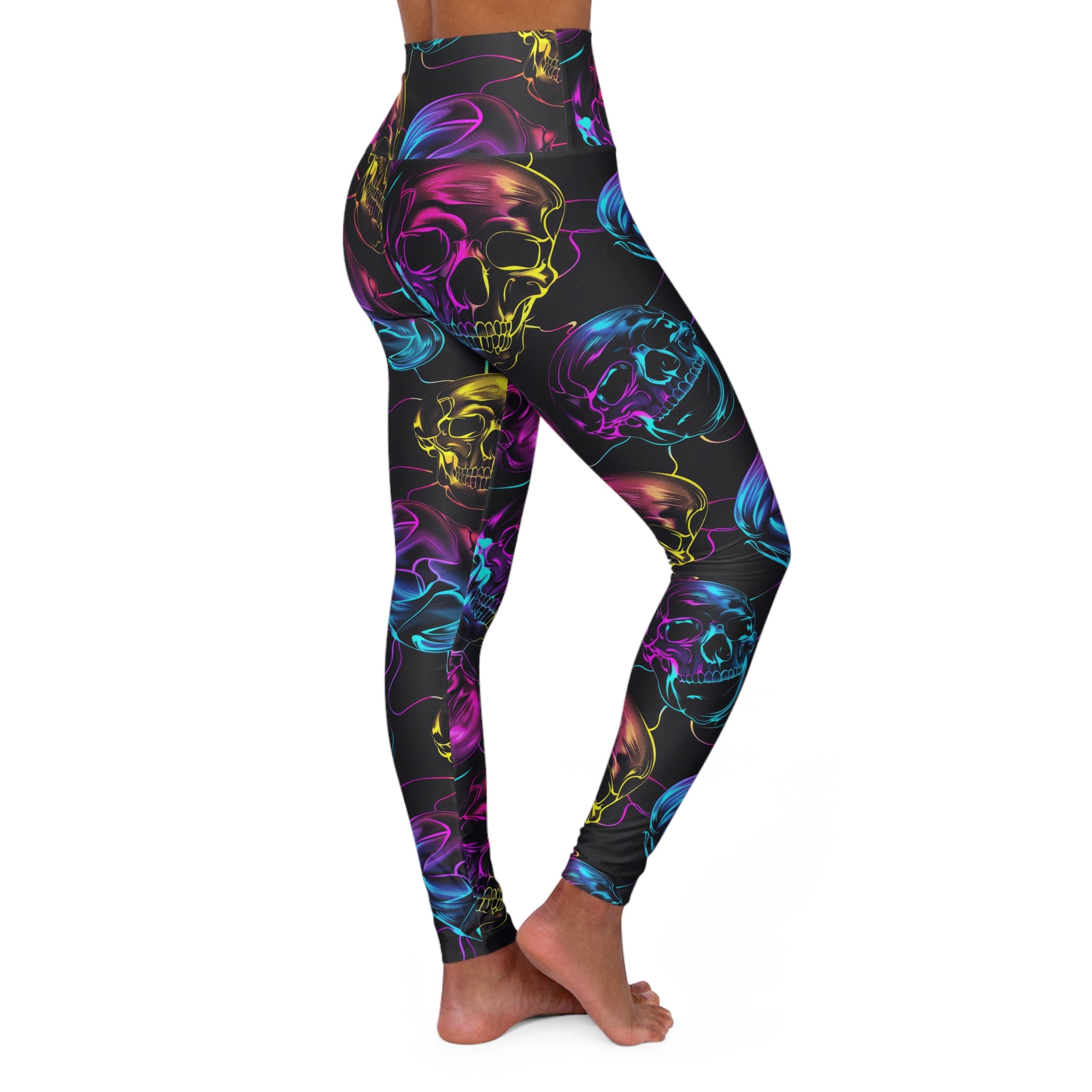 Neon Skull -  High Waisted Yoga Leggings (AOP)