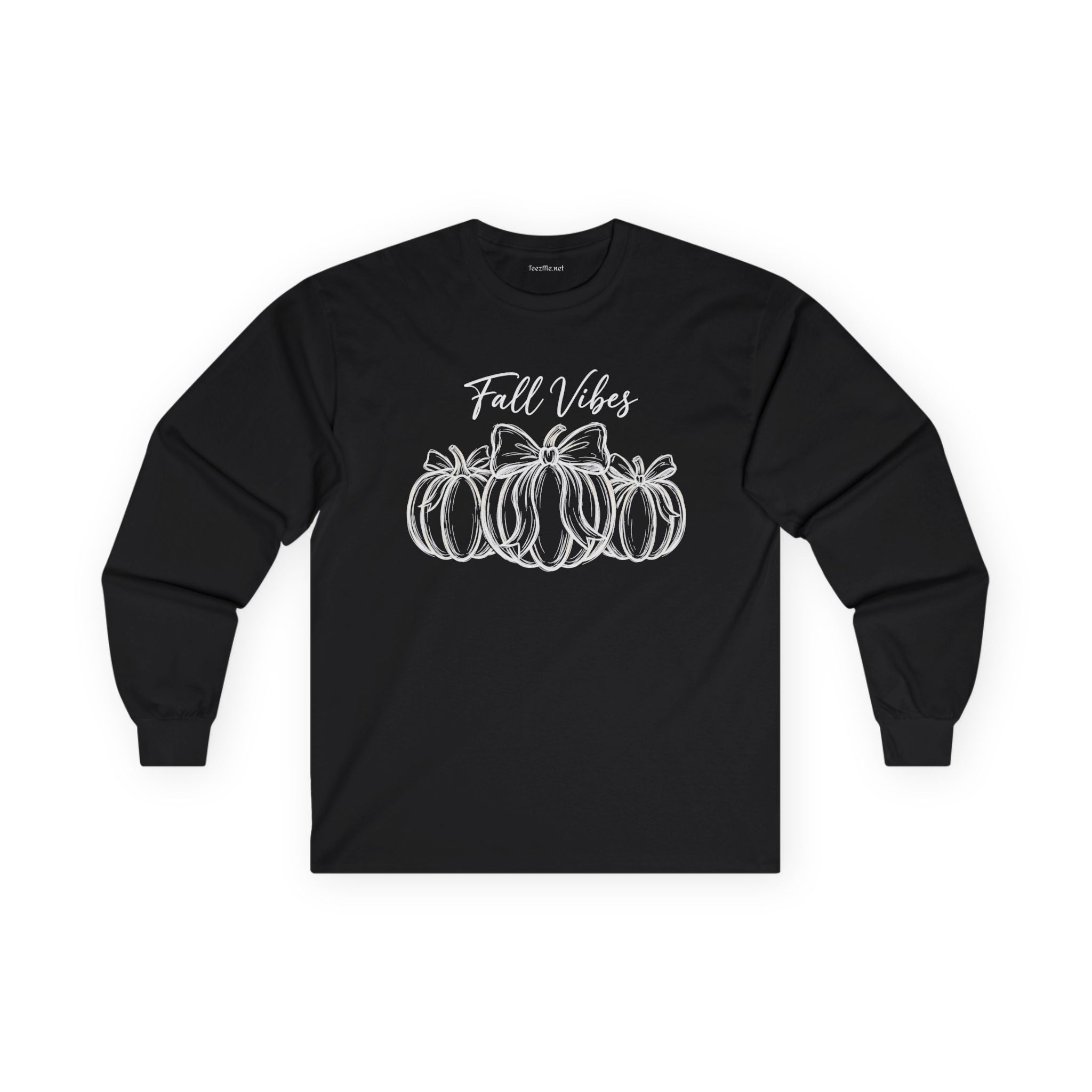 Fall Vibes Long Sleeve Tee — White Pumpkin Graphic
