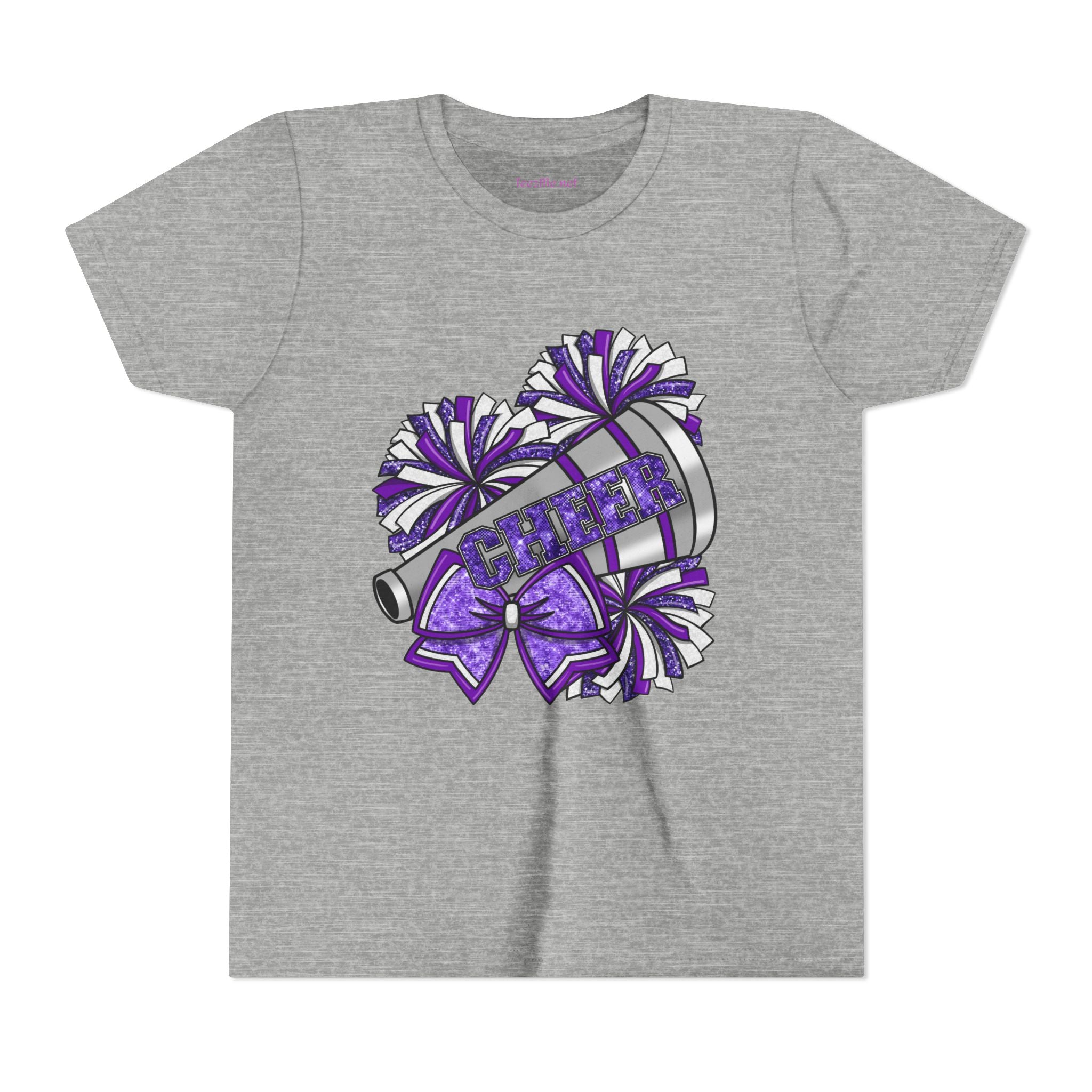 Youth Cheerleader Tee — Purple Pom-Pom & Megaphone Cheer Shirt