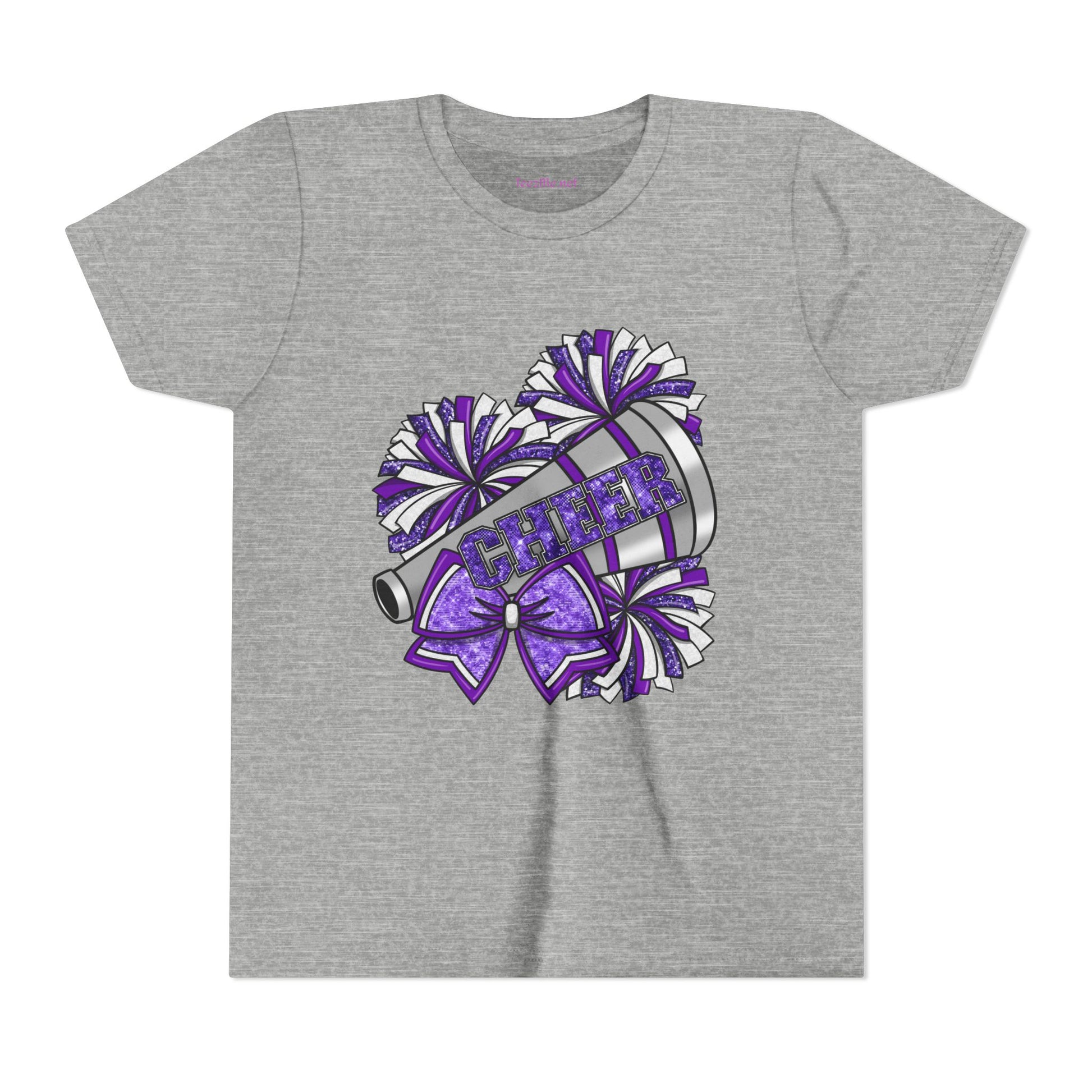 Youth Cheerleader Tee — Purple Pom-Pom & Megaphone Cheer Shirt