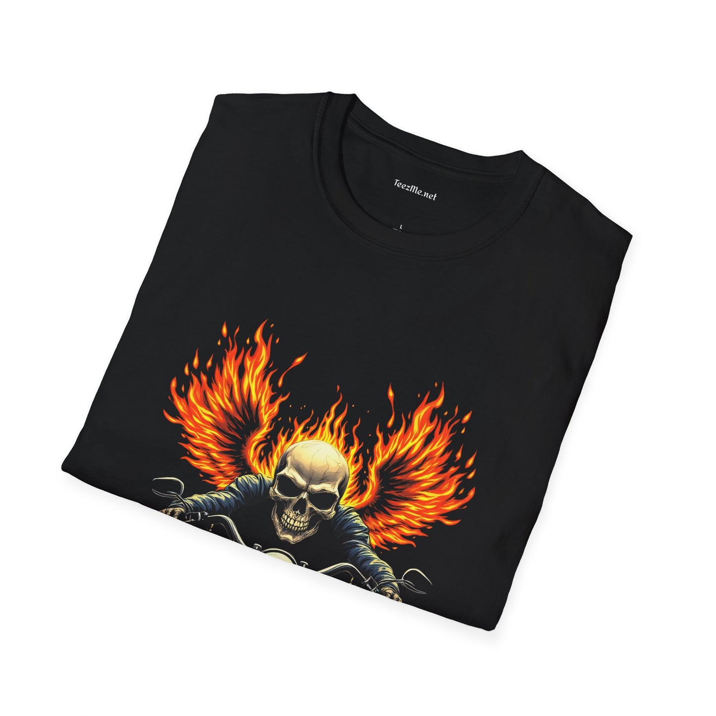 Motorcycle Skull Flame - Unisex Softstyle T-Shirt 100% Cotton Graphic