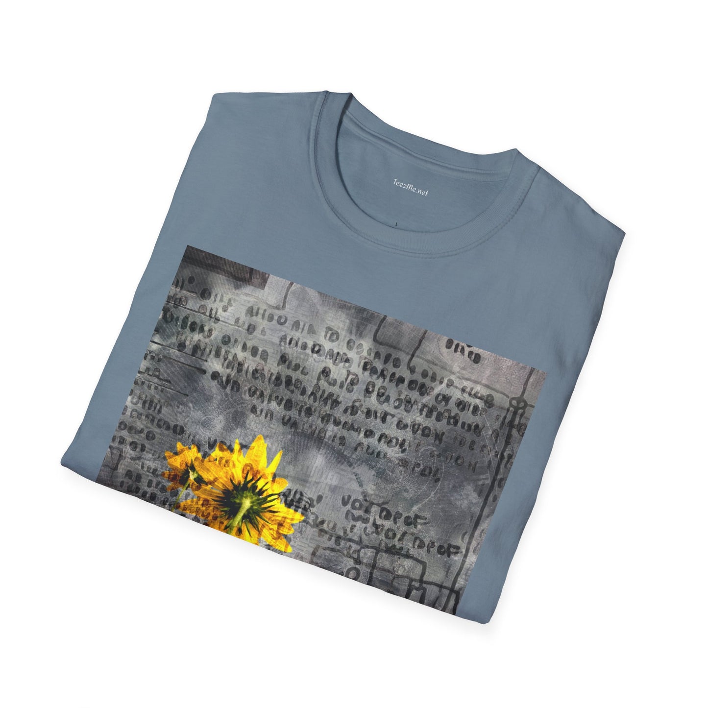 Yellow flowers with ancient symbols - Unisex Softstyle T-Shirt 100% Cotton Graphic