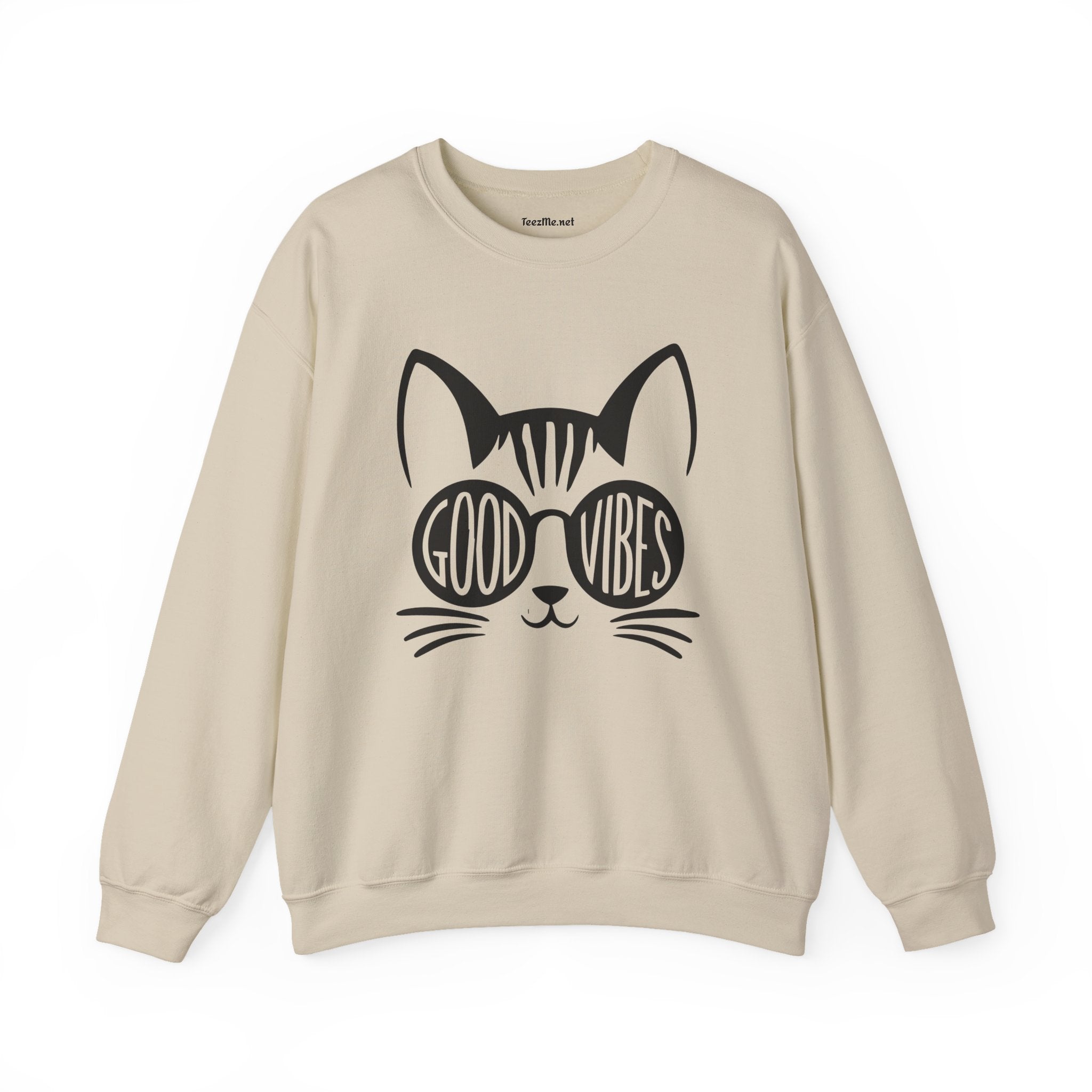 Good Vibes Cat Glasses  Unisex Heavy Blend™ Crewneck Sweatshirt Inspirational