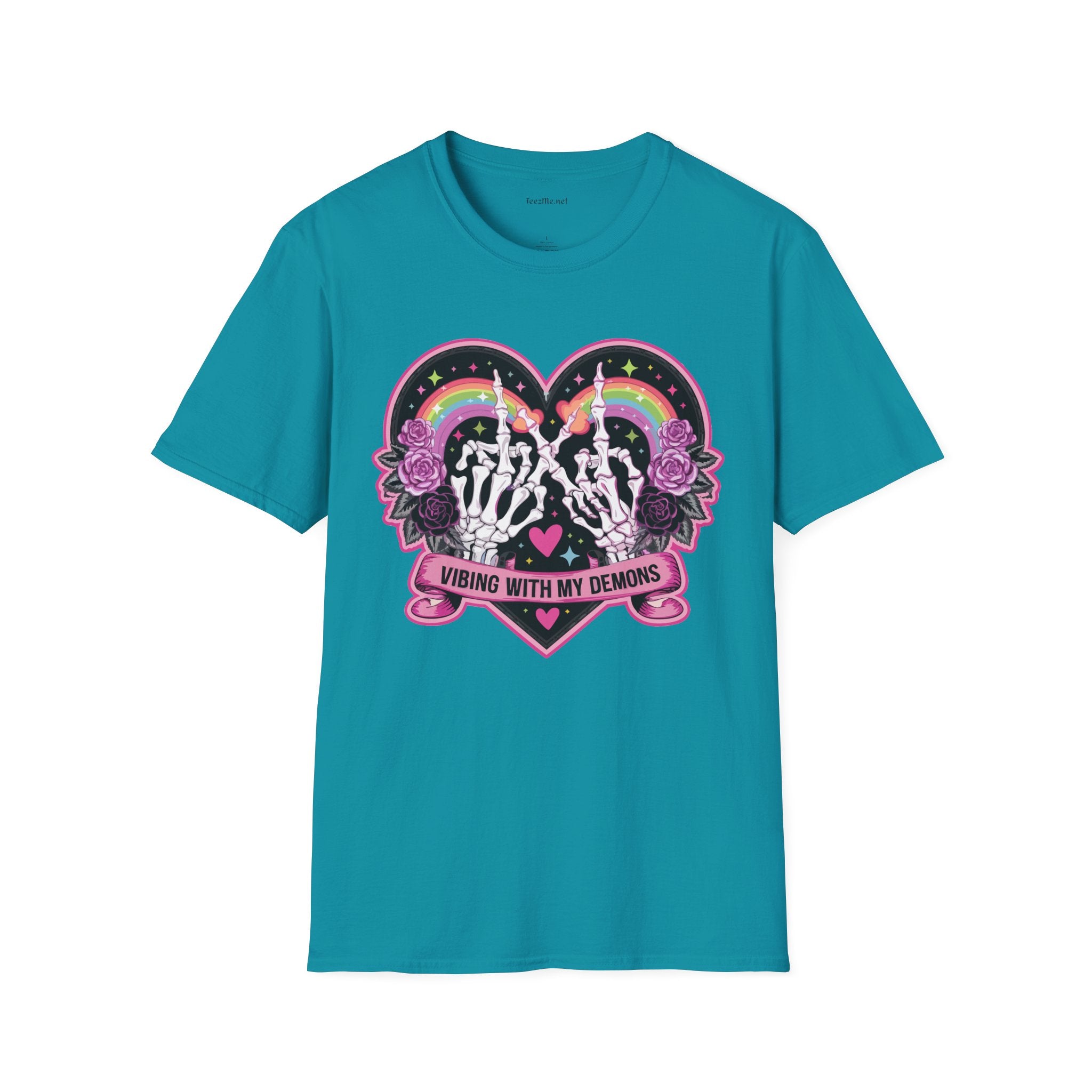 Vibing with My Demons Unisex Softstyle T-Shirt 100% Cotton Graphic