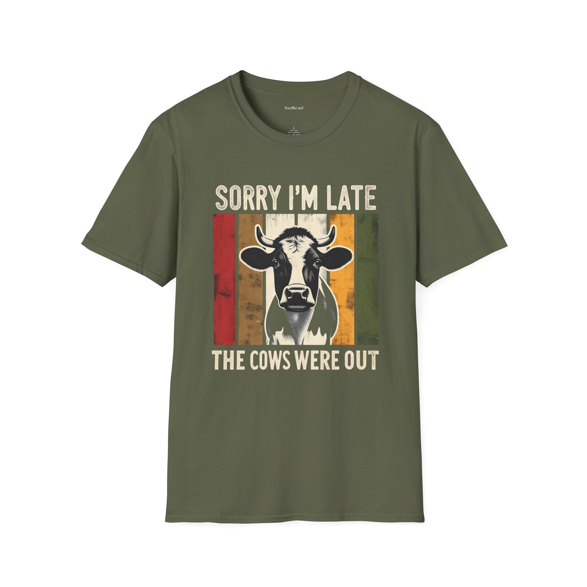 Sorry I'm Late The Cows Were Out Unisex Softstyle T-Shirt 100% Cotton Graphic