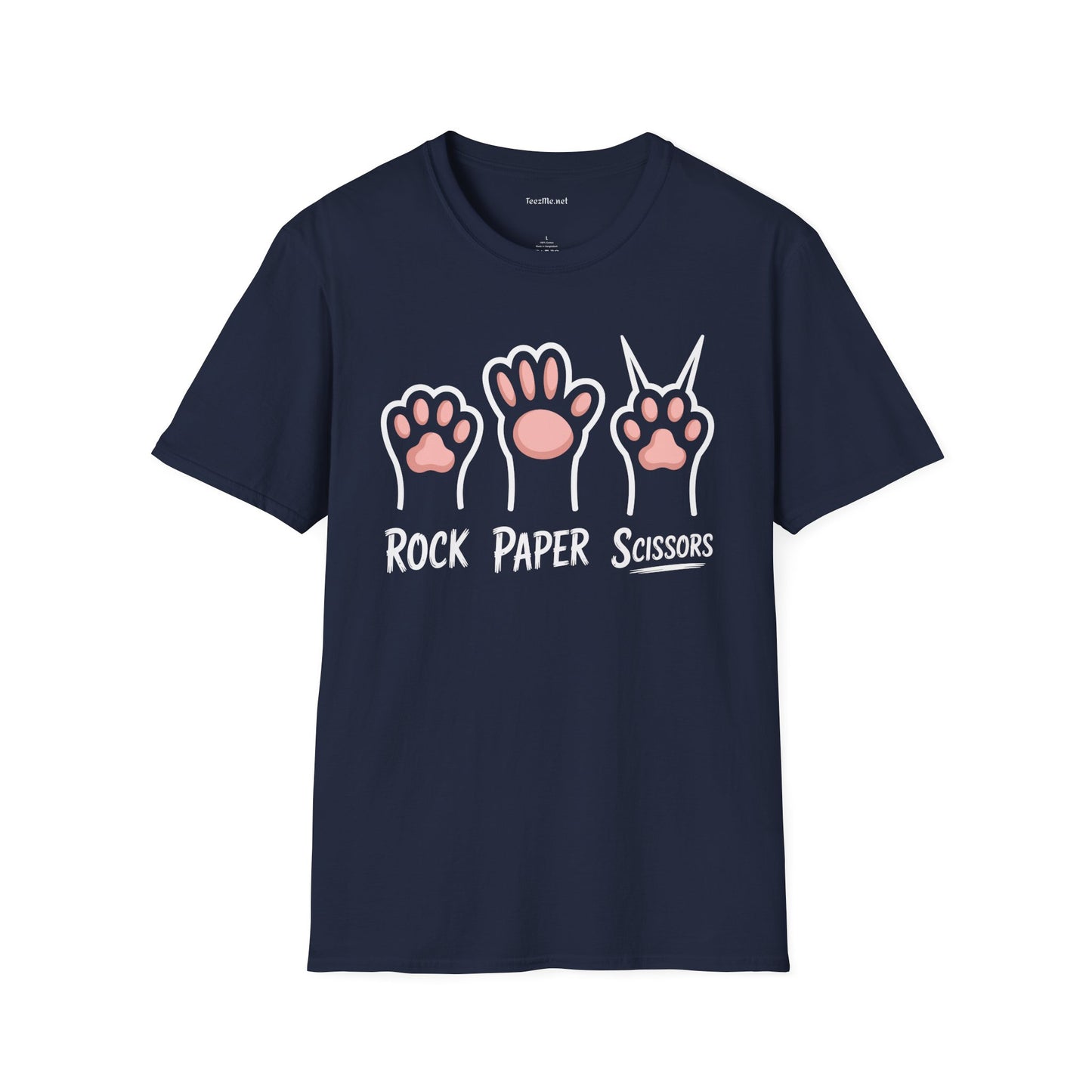 Rock Paper Scissors Cat Unisex Softstyle T-Shirt 100% Cotton Graphic