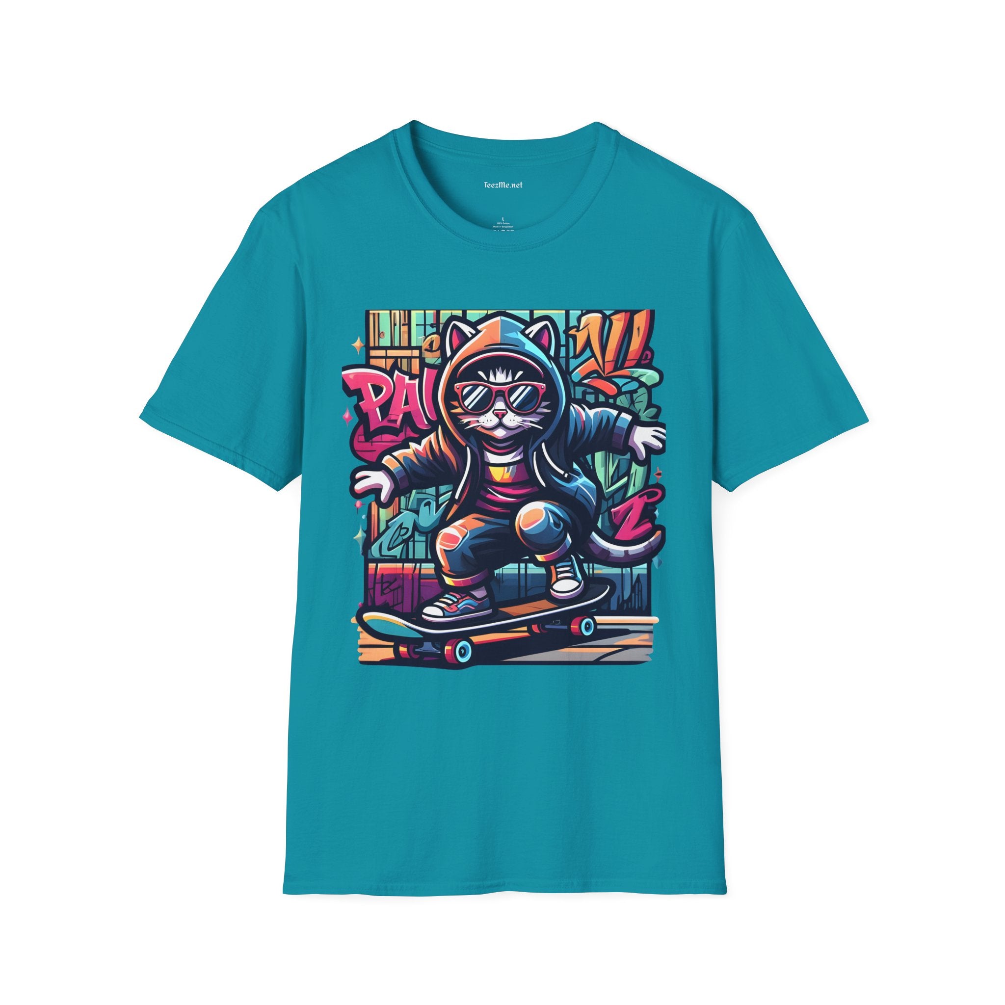 Skating Cool Cat (1) Unisex Softstyle T-Shirt 100% Cotton Graphic