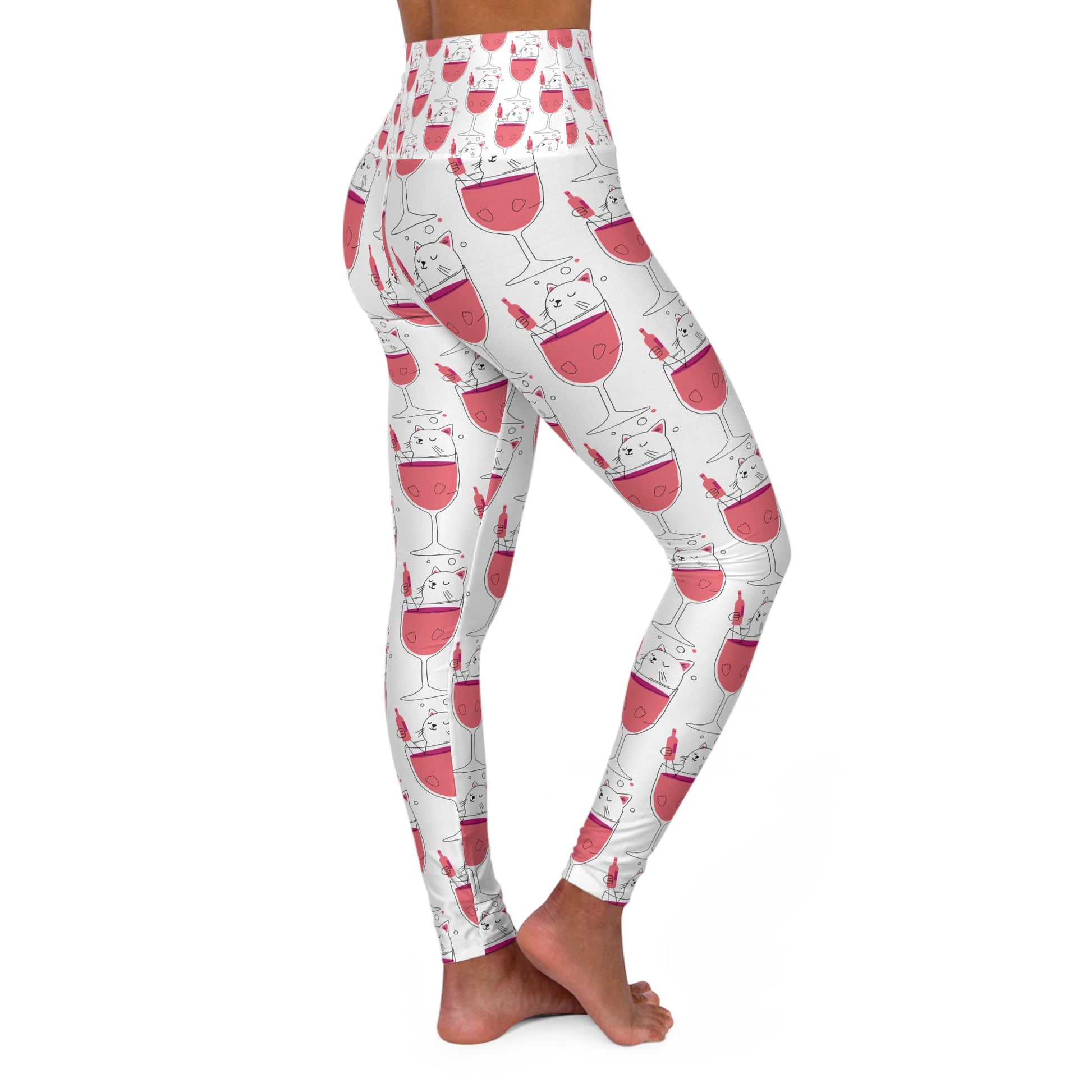 Cat_Wine illustration (pair with I'm a better lady because of my cats tee) High Waisted Yoga Leggings (AOP)