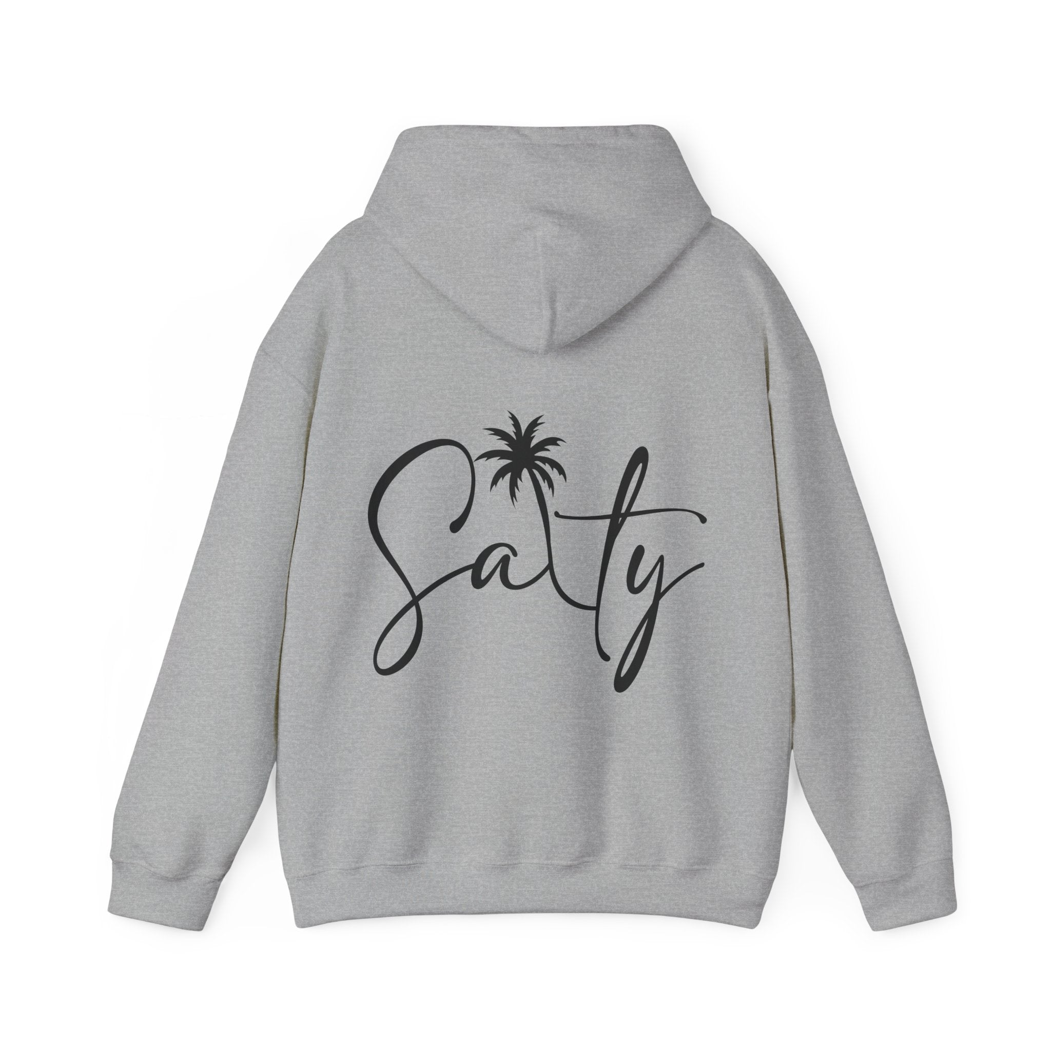 Salty Palm Hoodie — Coastal Script Beach Sweatshirt