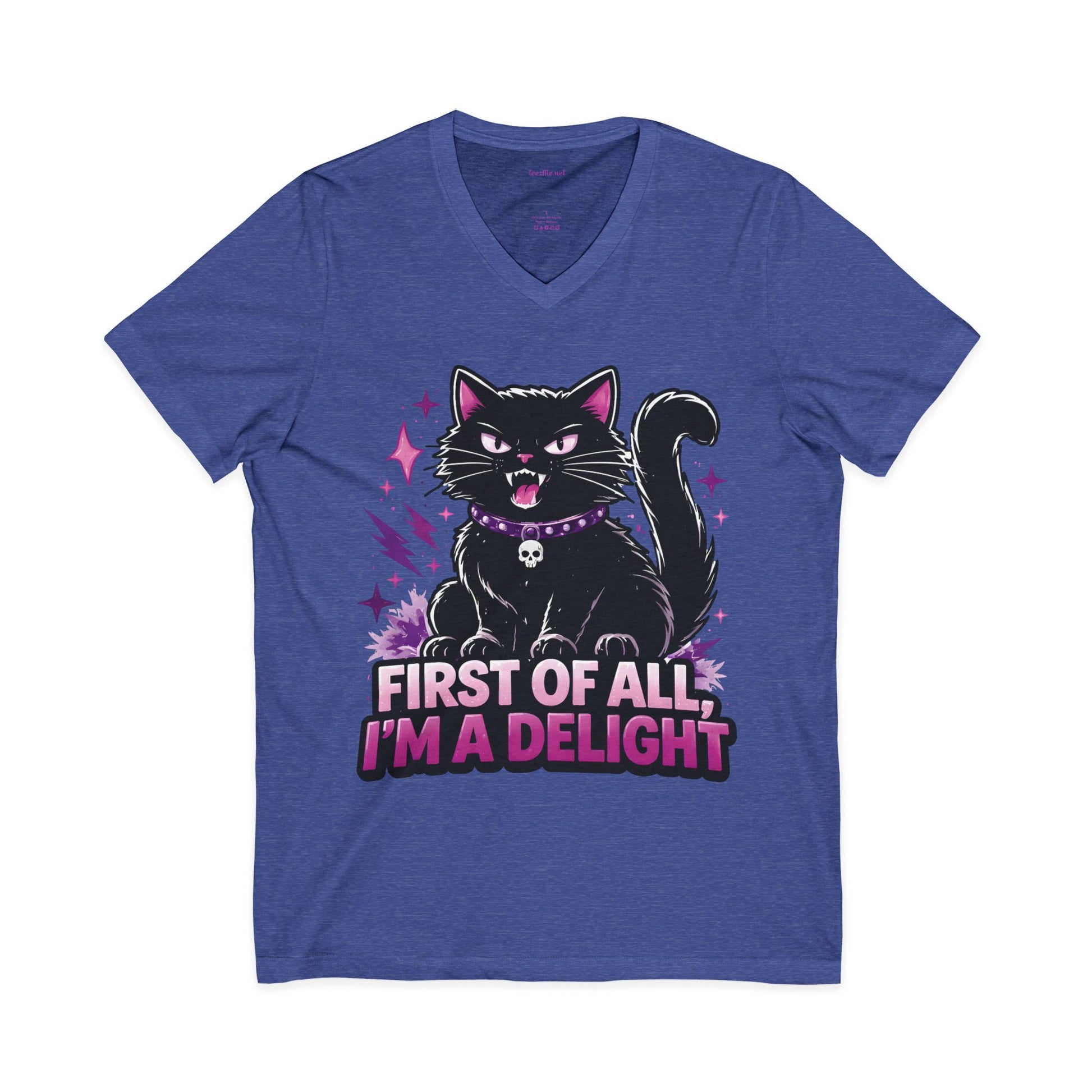 Cat Tee — "First of All I'm a Delight" V‑Neck
