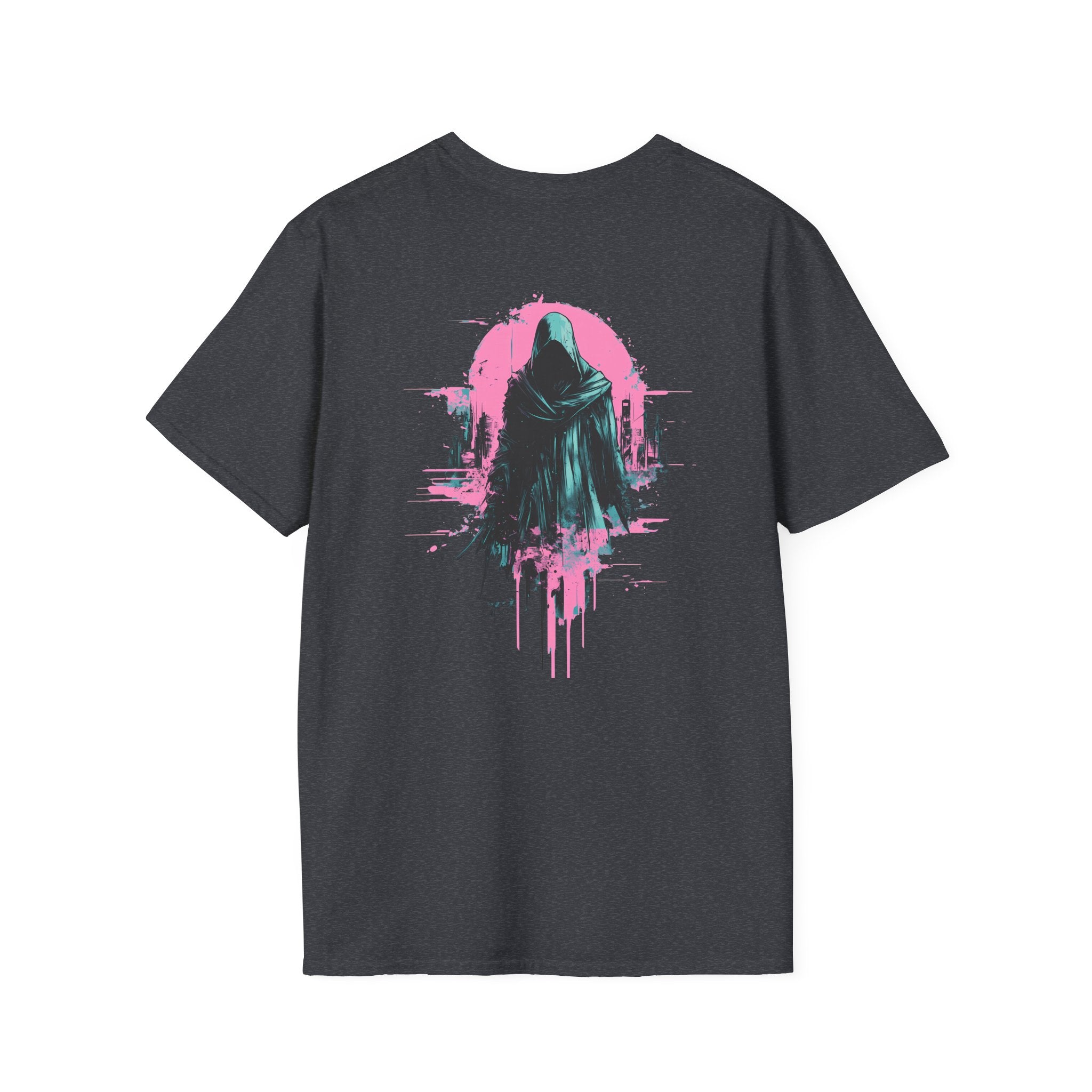 Reaper City Scape on back of Unisex Softstyle Graphic T-Shirt