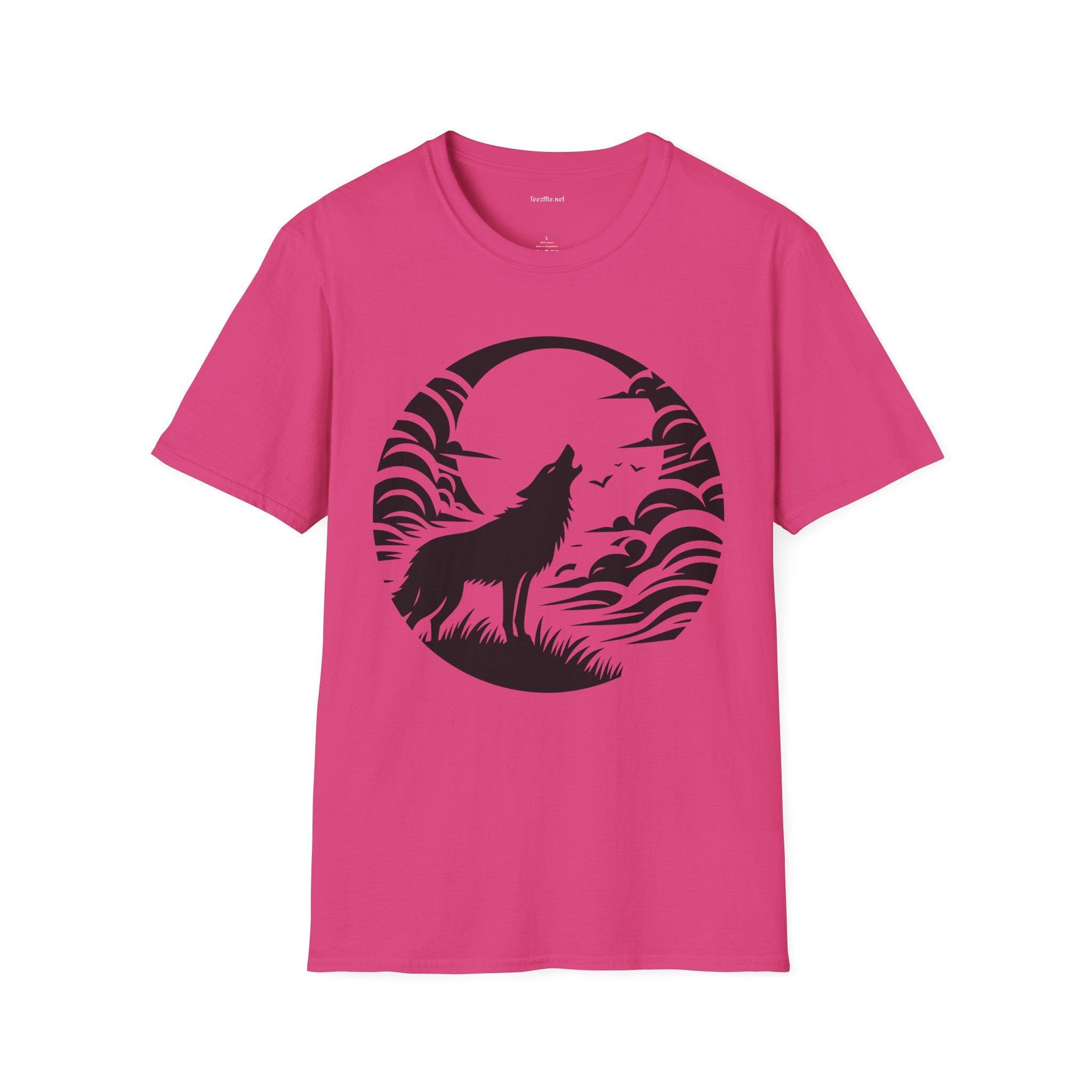 Wolf Howling Moon - Unisex Softstyle T-Shirt 100% Cotton Graphic