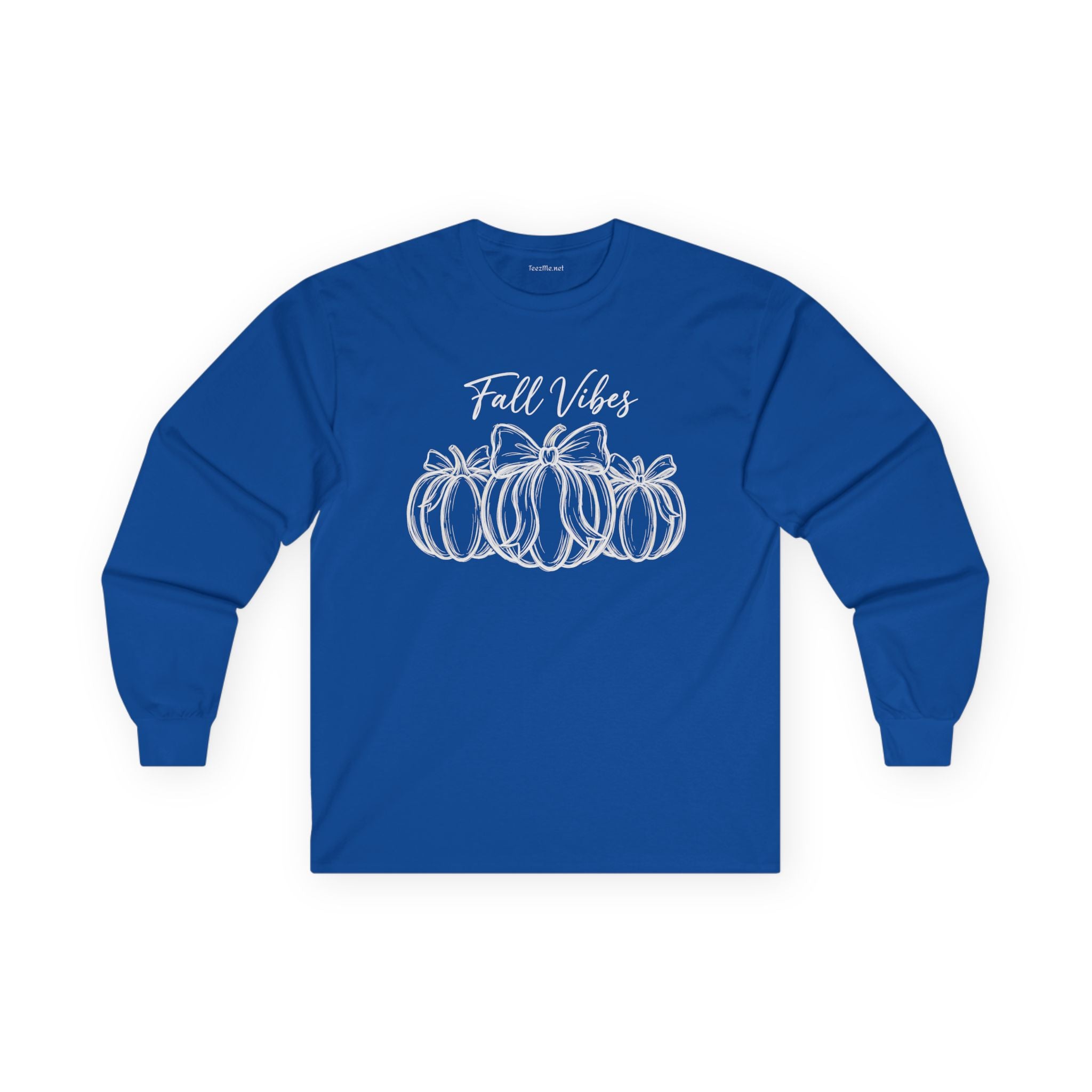 Fall Vibes Long Sleeve Tee — White Pumpkin Graphic