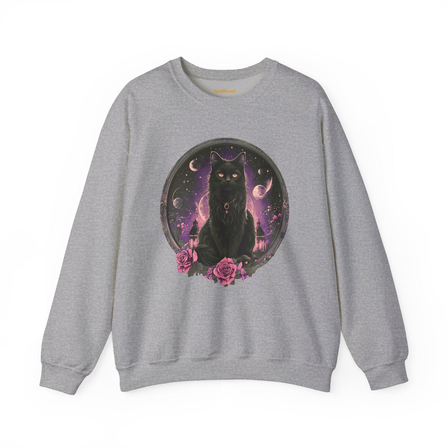 Moon Witchy Black Cat Unisex Heavy Bend™ Crewneck Sweatshirt Graphic